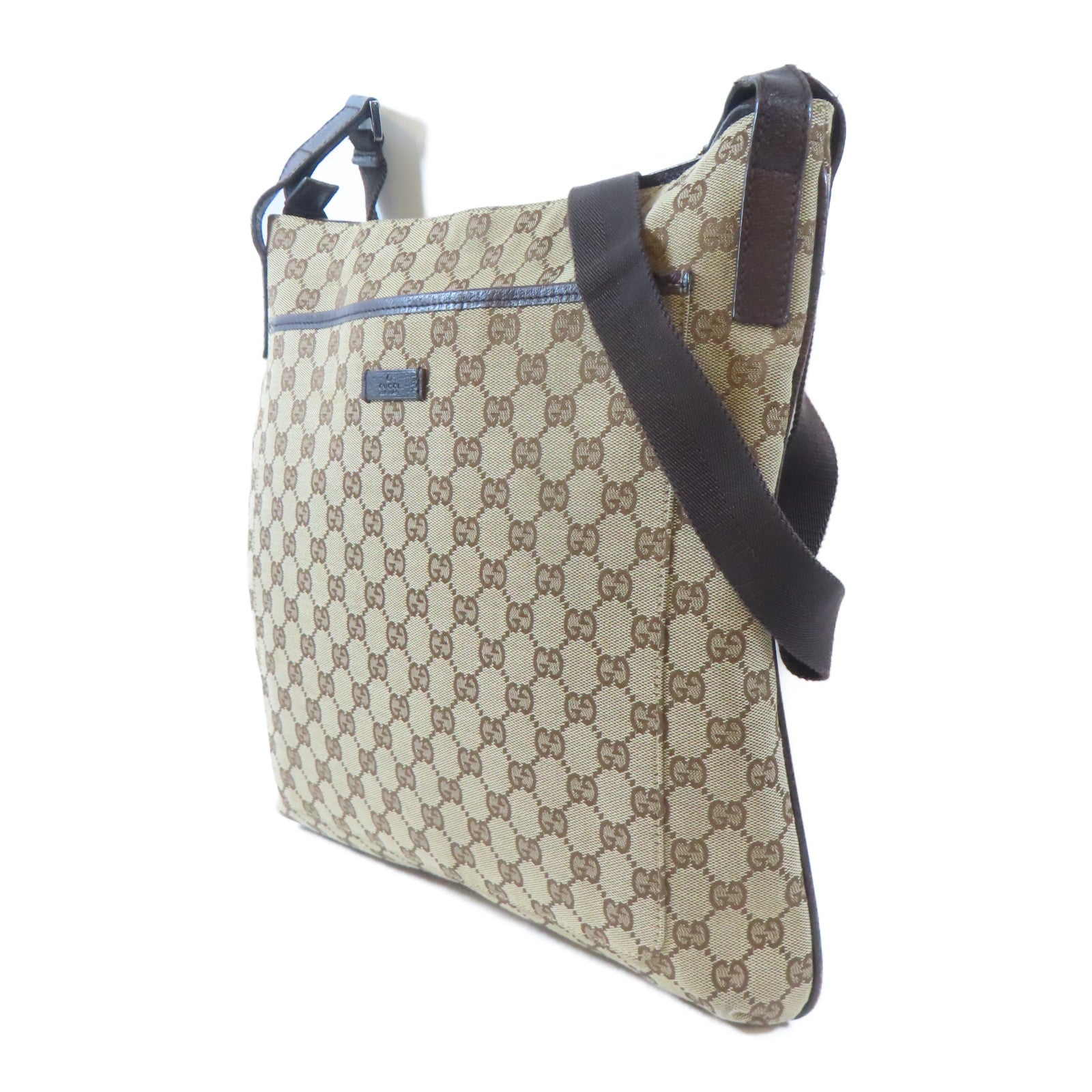GUCCI 帆布Messenger Bag銀扣肩背袋啡色