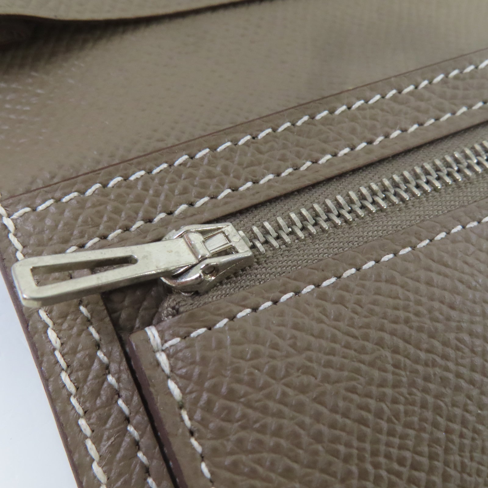 HERMES Epsom皮革Bearn Long Wallet銀扣雙摺長錢包大象灰色