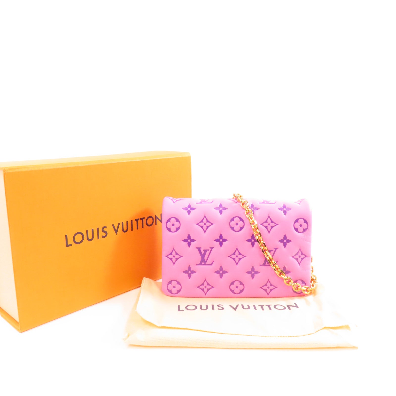 LOUIS VUITTON 羊皮皮革Pochette Coussin金扣鏈帶肩背袋粉紅色