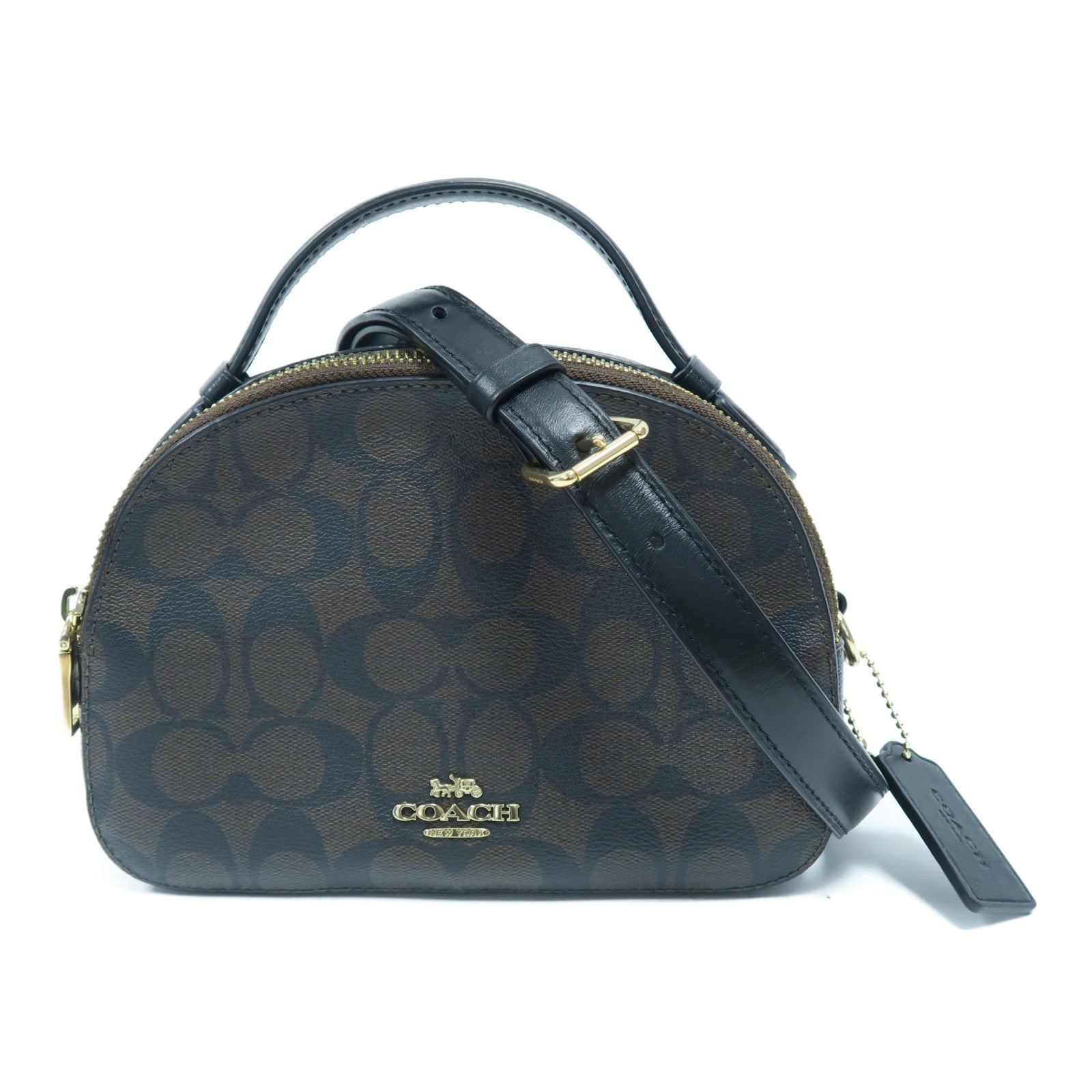 COACH 【激減優惠】塗層帆布2 Way Shoulder Bag金扣手挽肩背兩用袋啡色/黑色