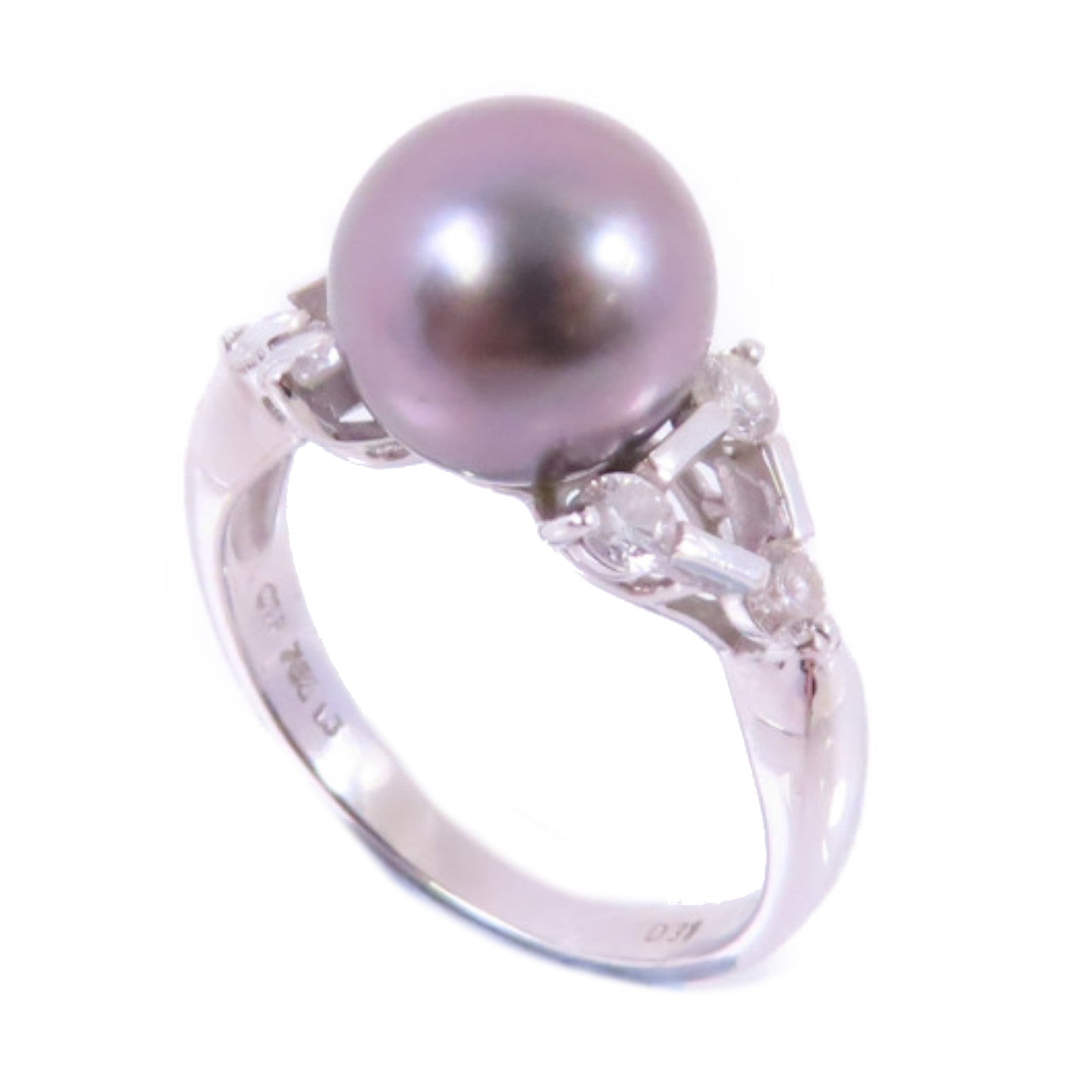 JEWELRY 18K白金Pearl/Diamond Ring珍珠/0.31ct鑽石戒指US#5