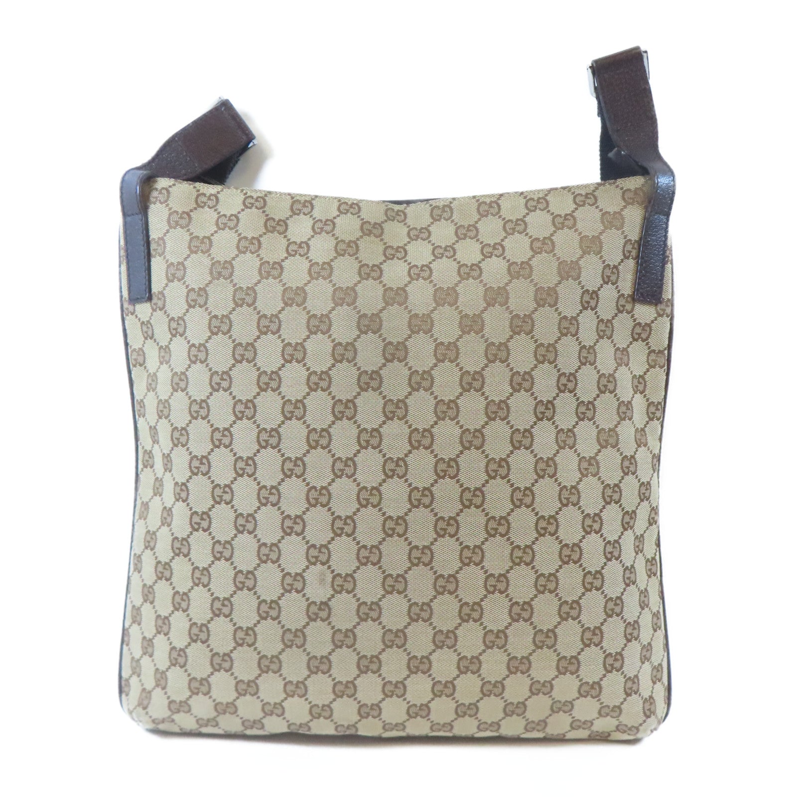 GUCCI 帆布Messenger Bag銀扣肩背袋啡色