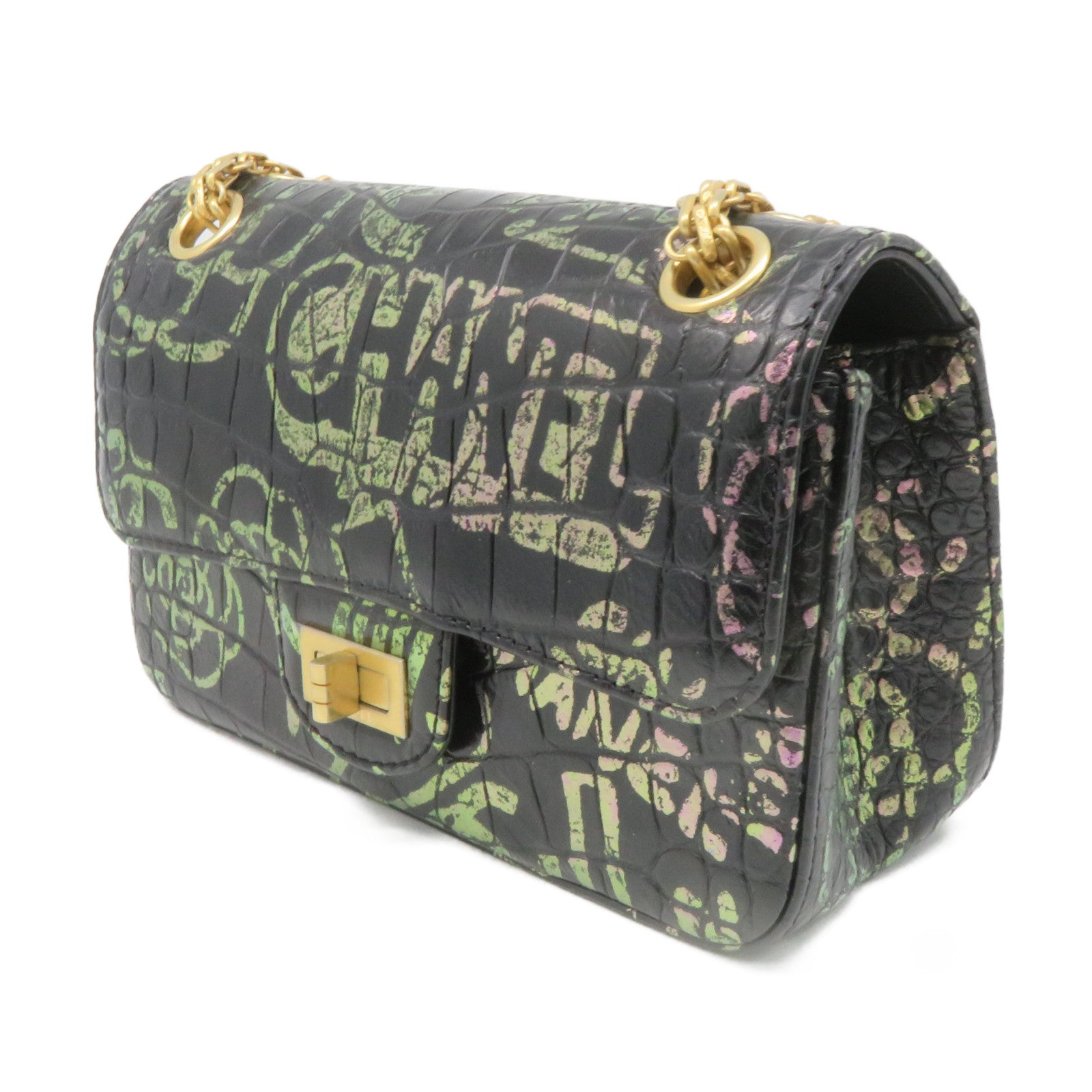 CHANEL 【清倉大減價】鱷魚皮革2.55 Chain Shoulder Bag金扣鏈帶肩背袋黑色/彩色