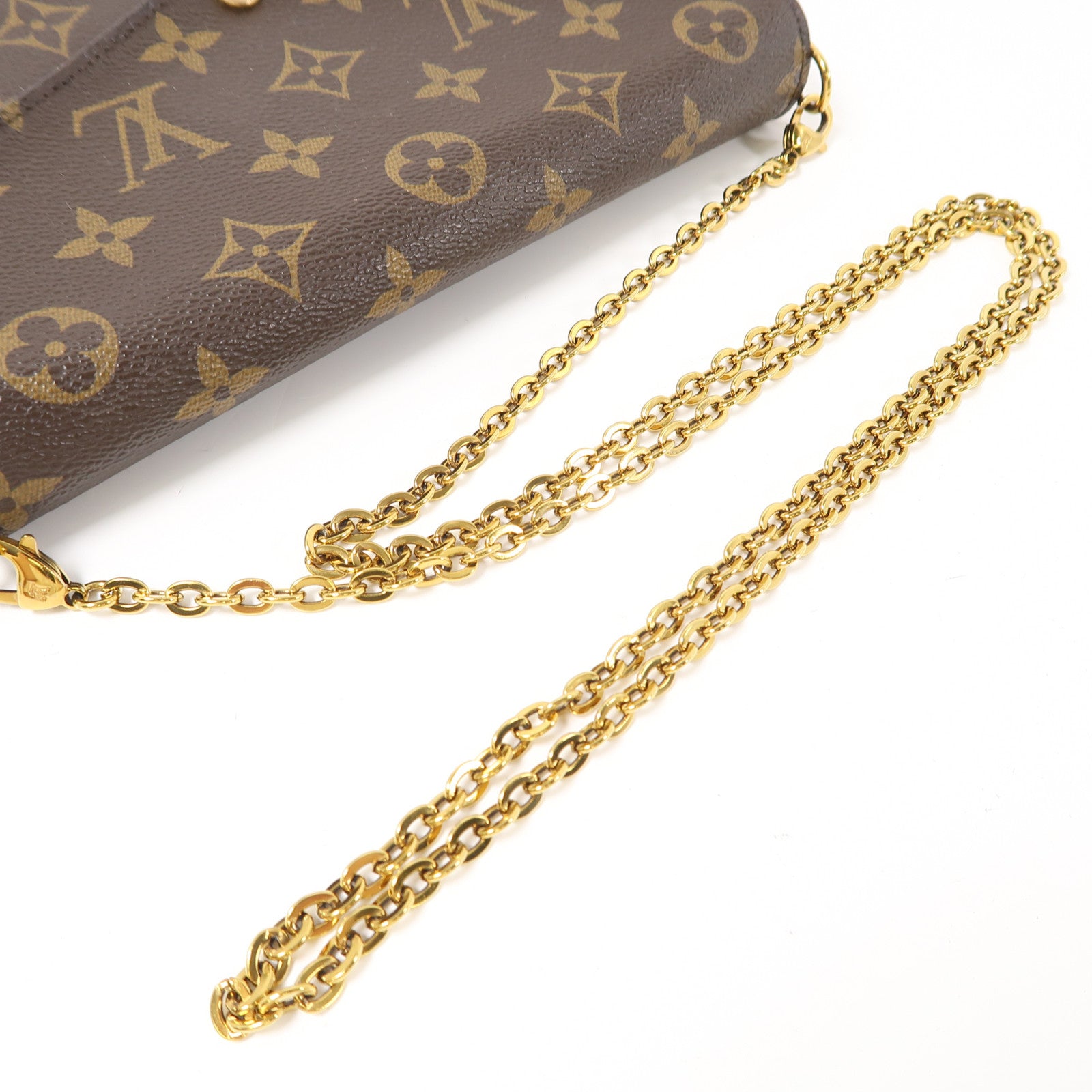 LOUIS VUITTON Monogram Pochette Felicie金扣鏈帶肩背袋啡色