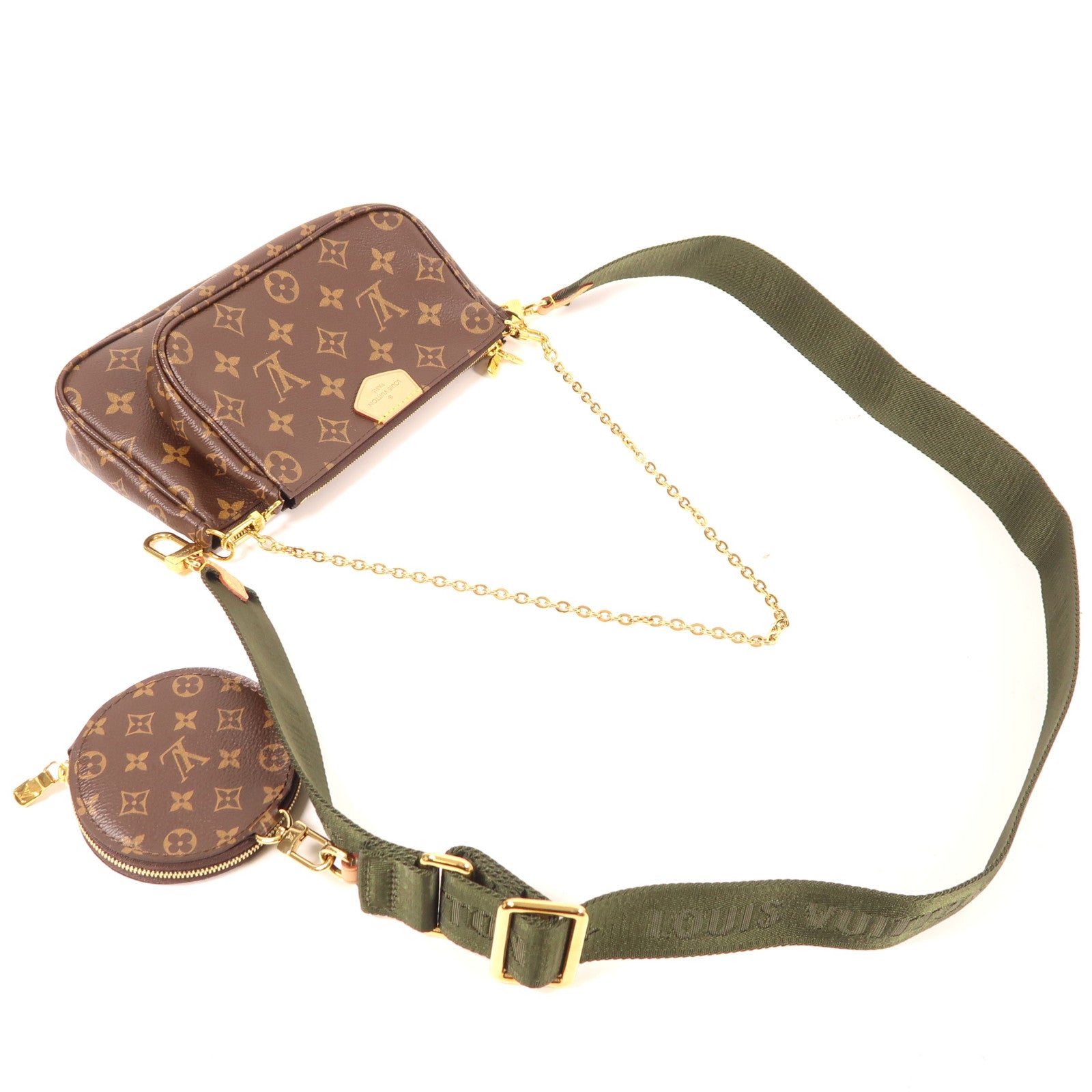 LOUIS VUITTON Monogram Multi Pochette Accessoires金扣肩背袋棕色