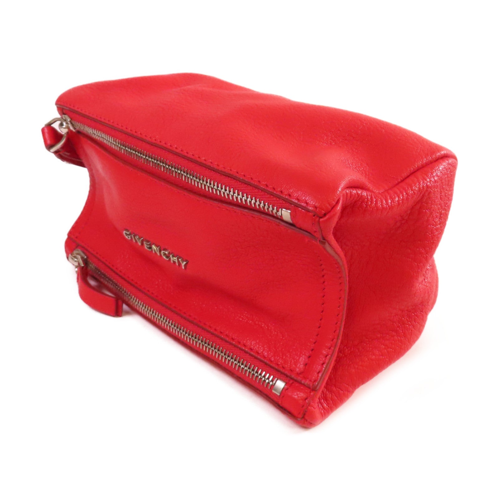 GIVENCHY 皮革Pandora Pouch with Handle銀扣手挽袋紅色