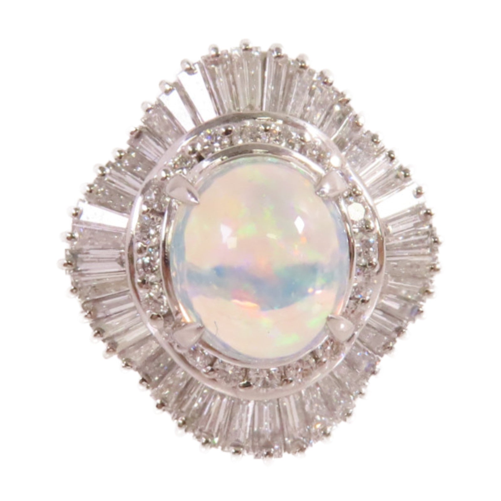 JEWELRY PT900鉑金/2.79ct蛋白石/1.73ct鑚石Opal Diamond Ring戒指US#6.25