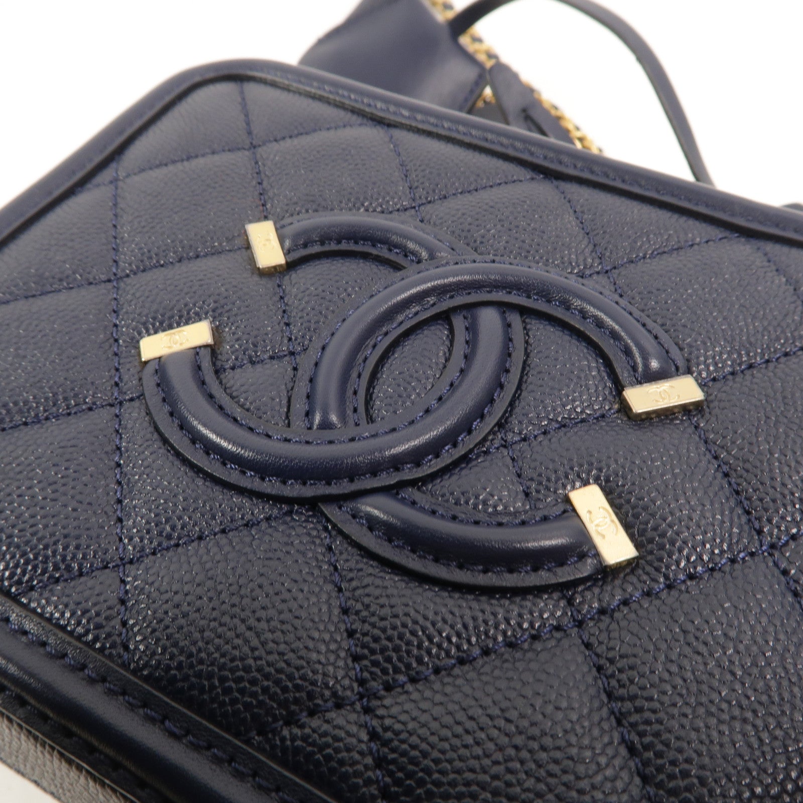 CHANEL 牛皮皮革Filigree Vanity Case鏈帶手挽肩背兩用袋