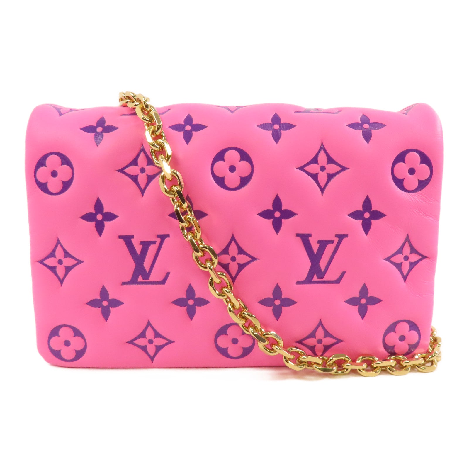 LOUIS VUITTON 羊皮皮革Pochette Coussin金扣鏈帶肩背袋粉紅色