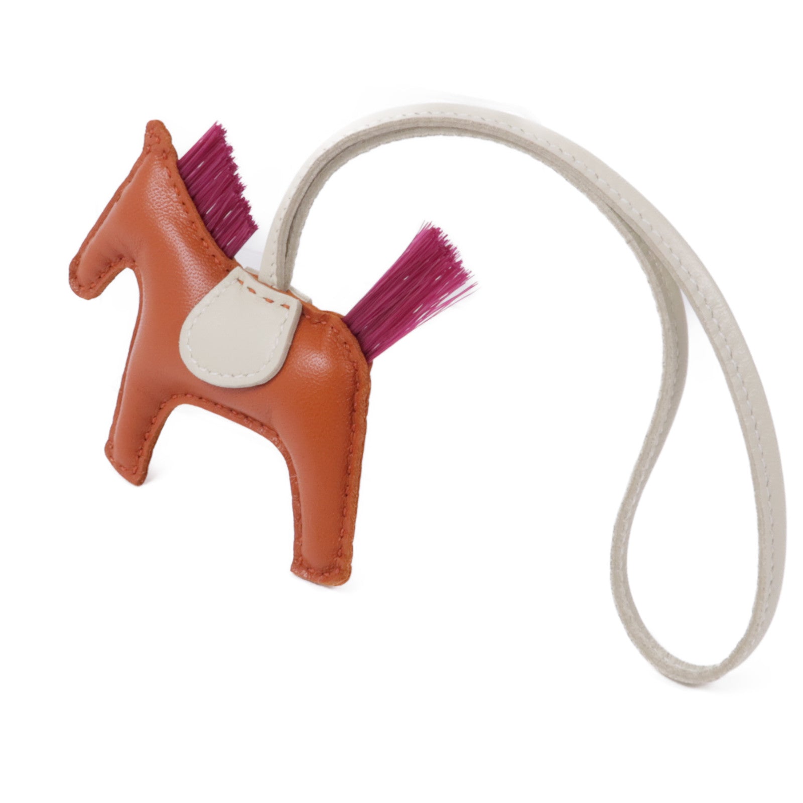 HERMES Milo皮革/馬鬃毛Rodeo PM GriGri掛飾Cornaline