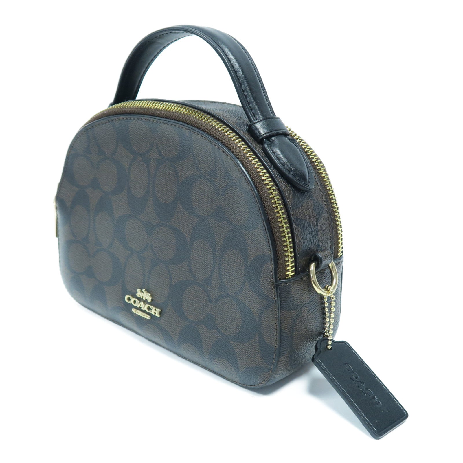 COACH 【激減優惠】塗層帆布2 Way Shoulder Bag金扣手挽肩背兩用袋啡色/黑色