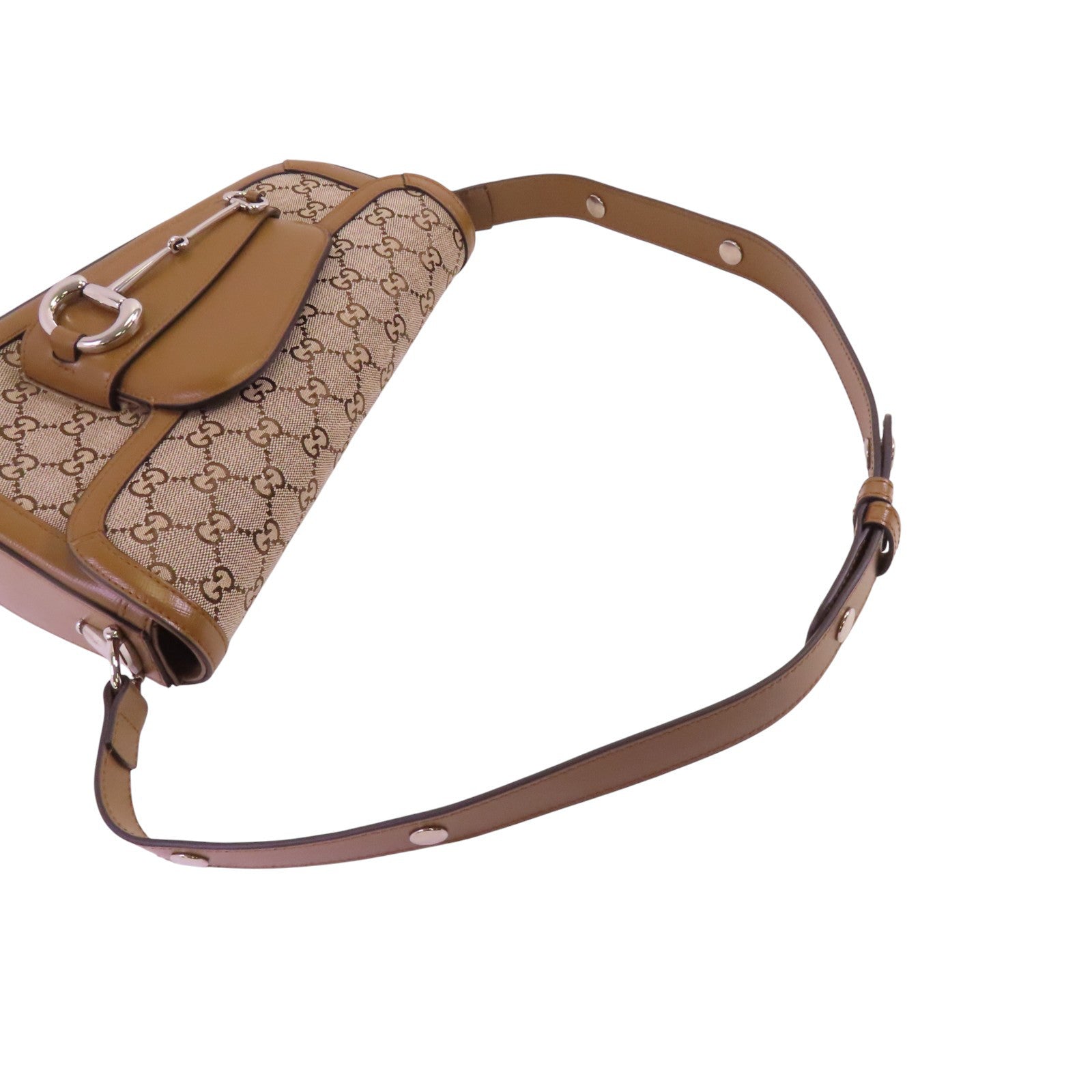 GUCCI GG帆布Horsebit 1955 Small銀扣肩背袋