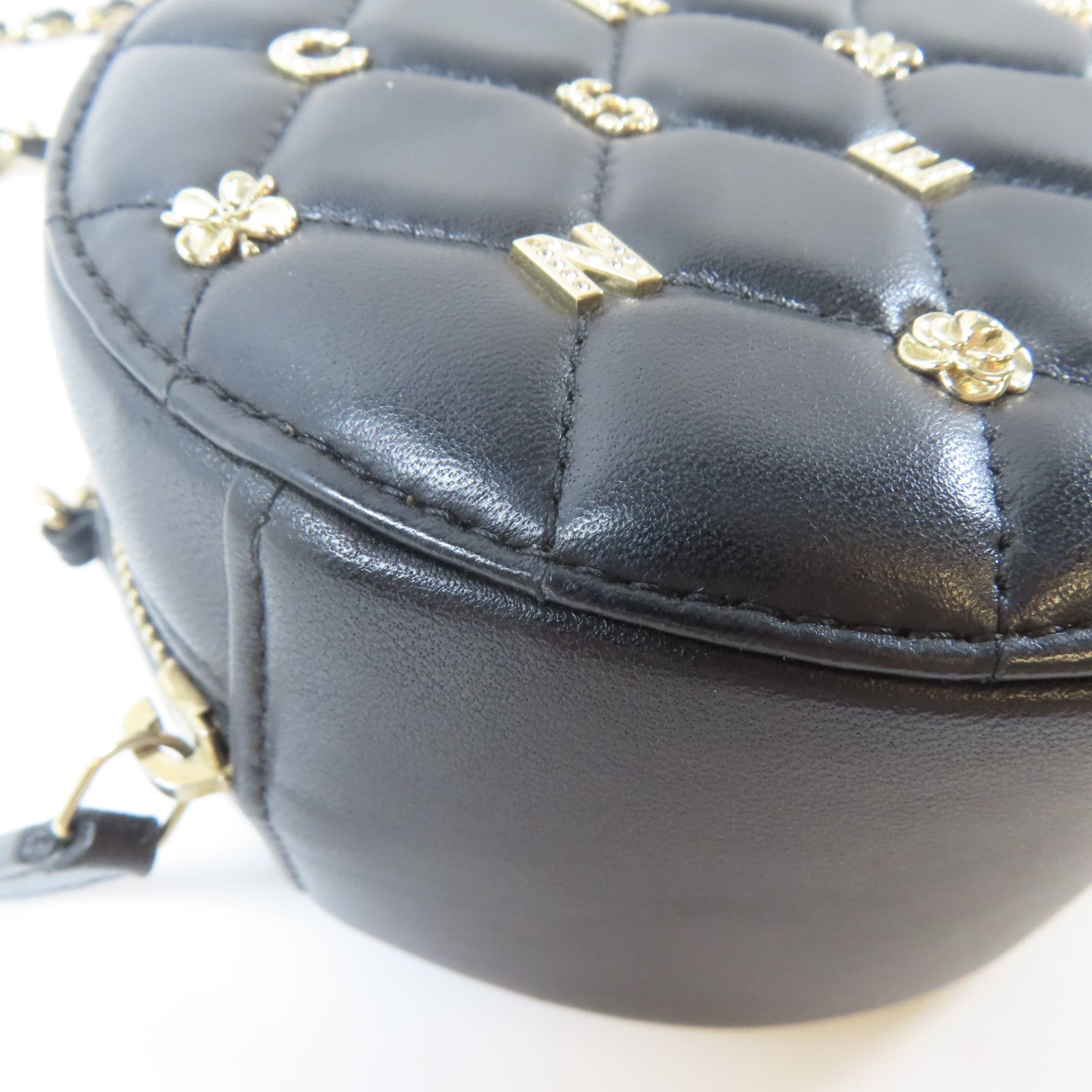 CHANEL 菱格羊皮皮革Chain Shoulder Bag金扣鏈帶肩背袋黑色