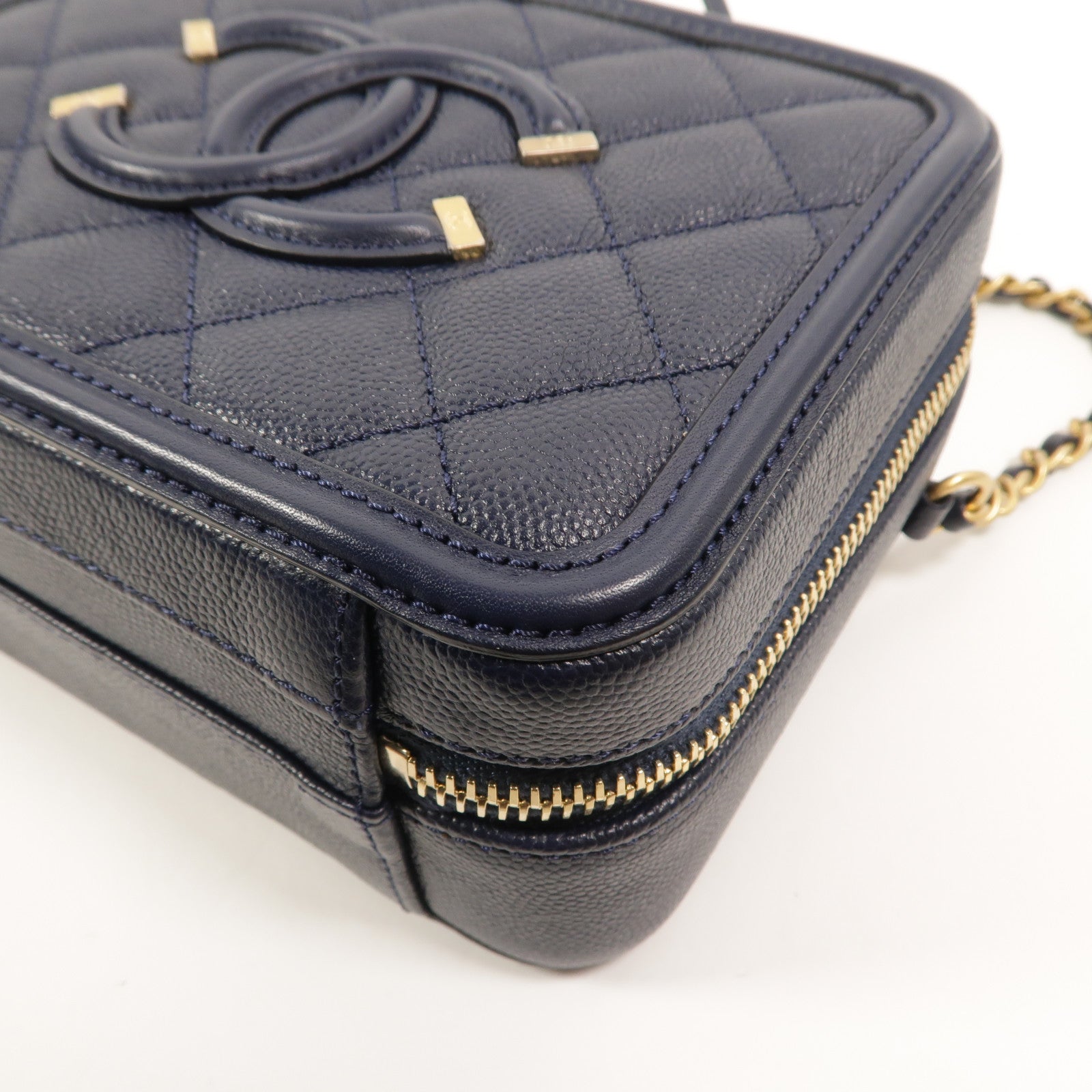 CHANEL 牛皮皮革Filigree Vanity Case鏈帶手挽肩背兩用袋