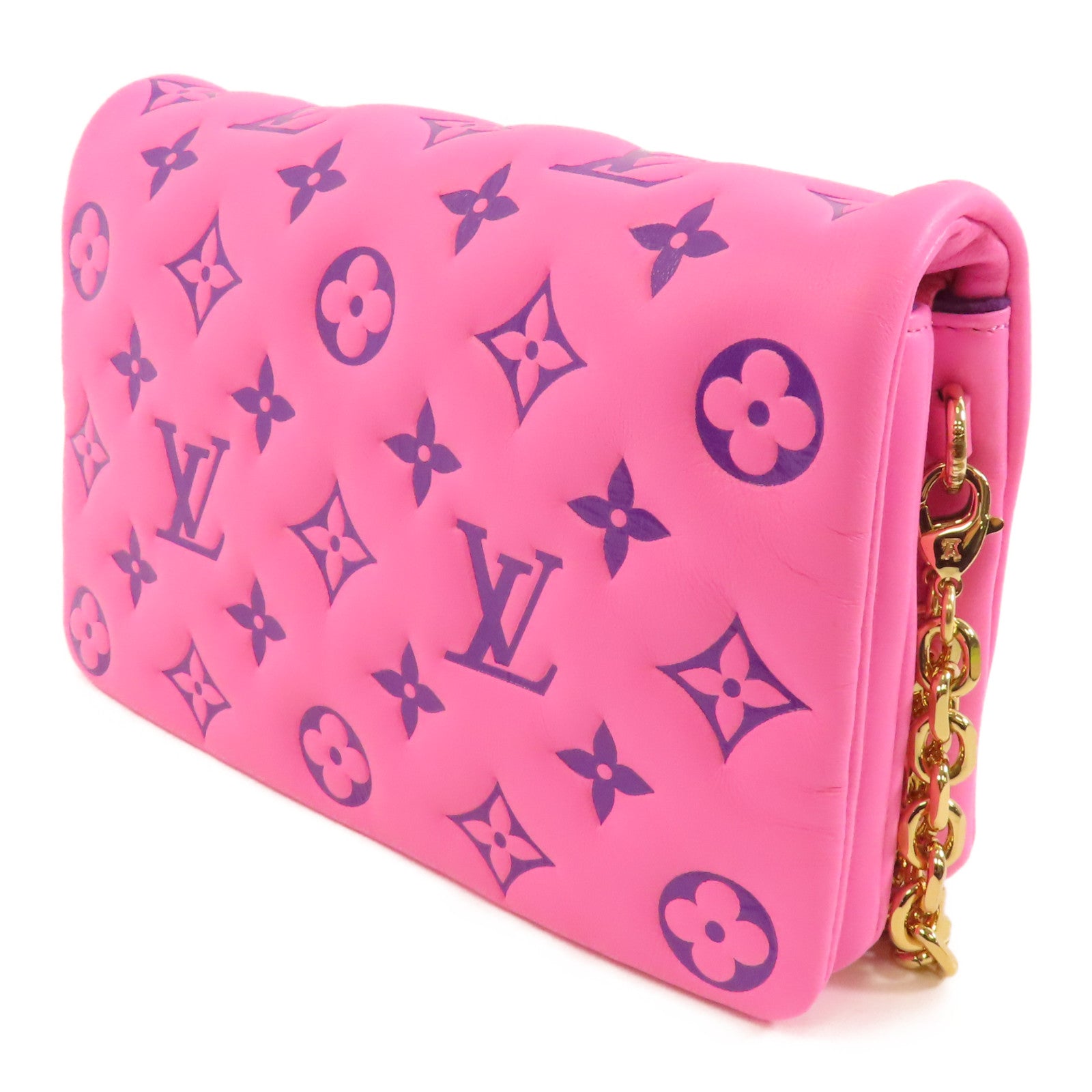 LOUIS VUITTON 羊皮皮革Pochette Coussin金扣鏈帶肩背袋粉紅色