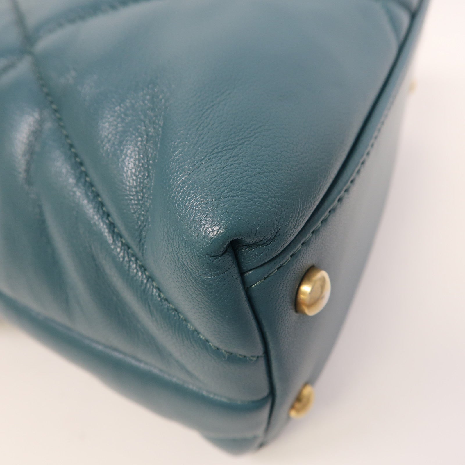 CHANEL 【激減優惠】菱格羊皮皮革Shoulder Bag金扣鏈帶肩背袋藍綠色