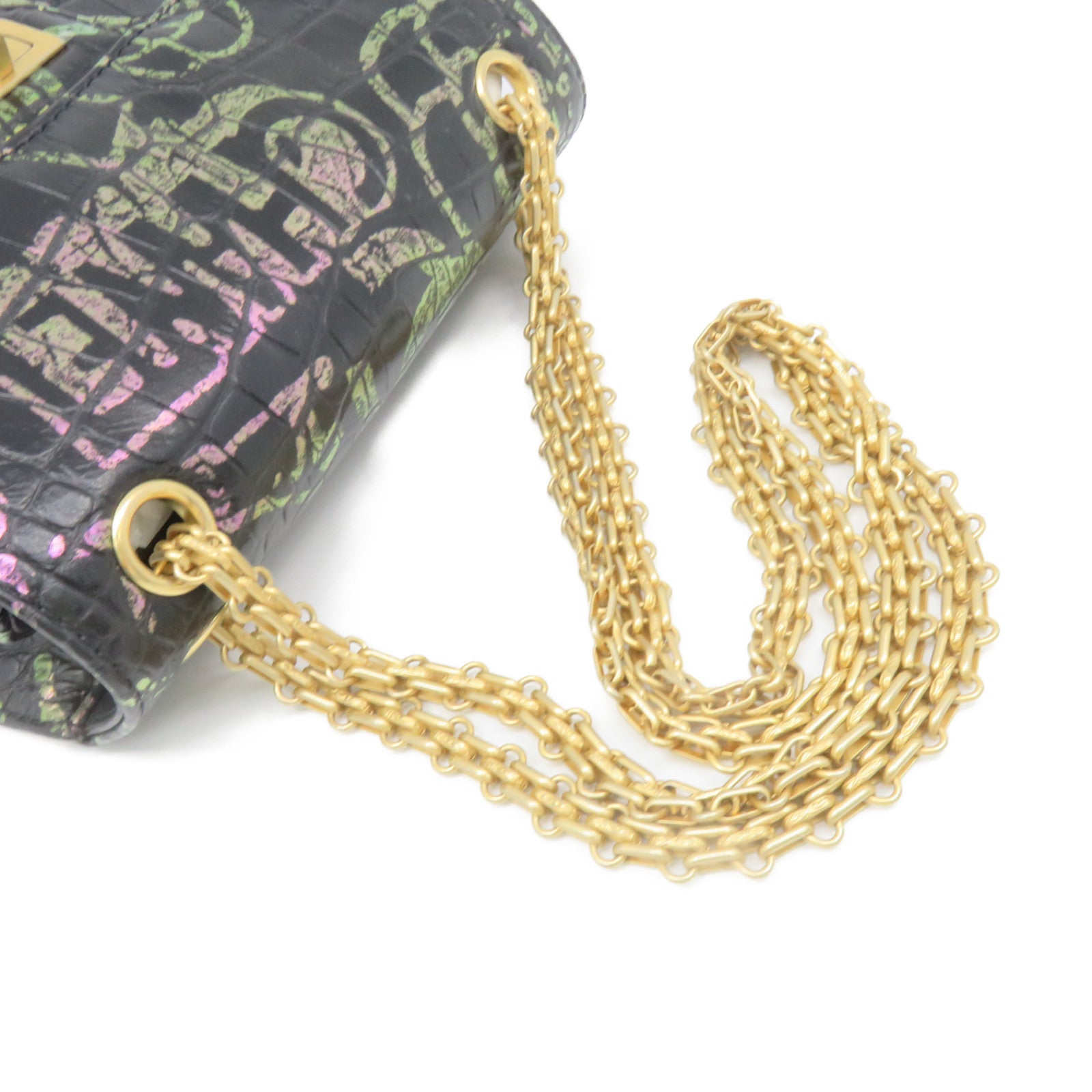 CHANEL 【清倉大減價】鱷魚皮革2.55 Chain Shoulder Bag金扣鏈帶肩背袋黑色/彩色