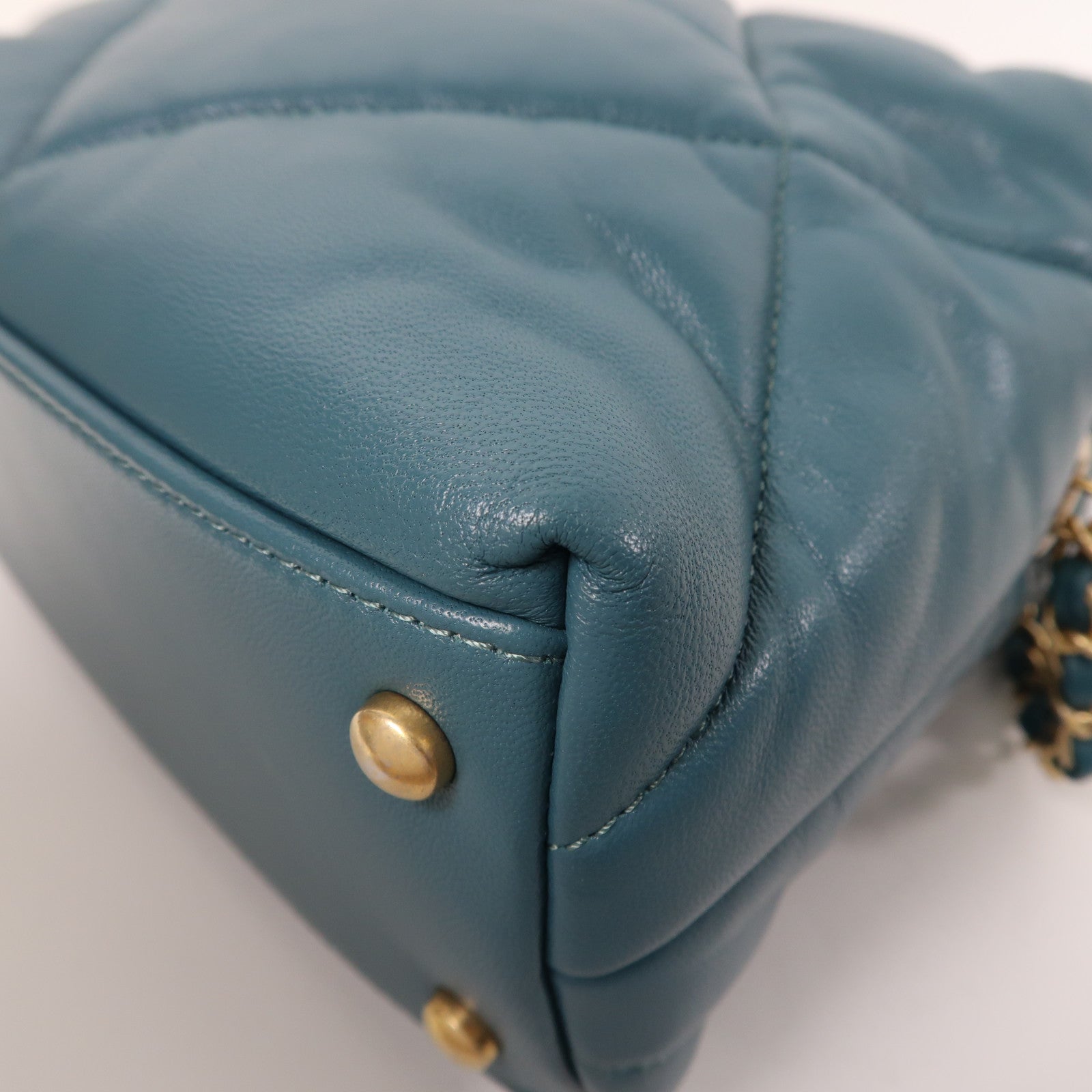 CHANEL 【激減優惠】菱格羊皮皮革Shoulder Bag金扣鏈帶肩背袋藍綠色