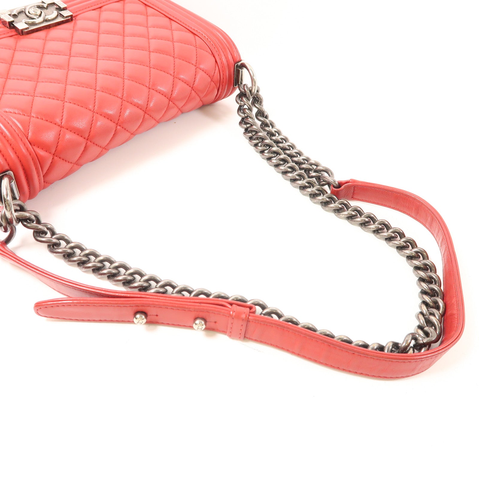 CHANEL Quilted CC Boy 25cm Chain Shoulder Bag Calfskin Leather Red