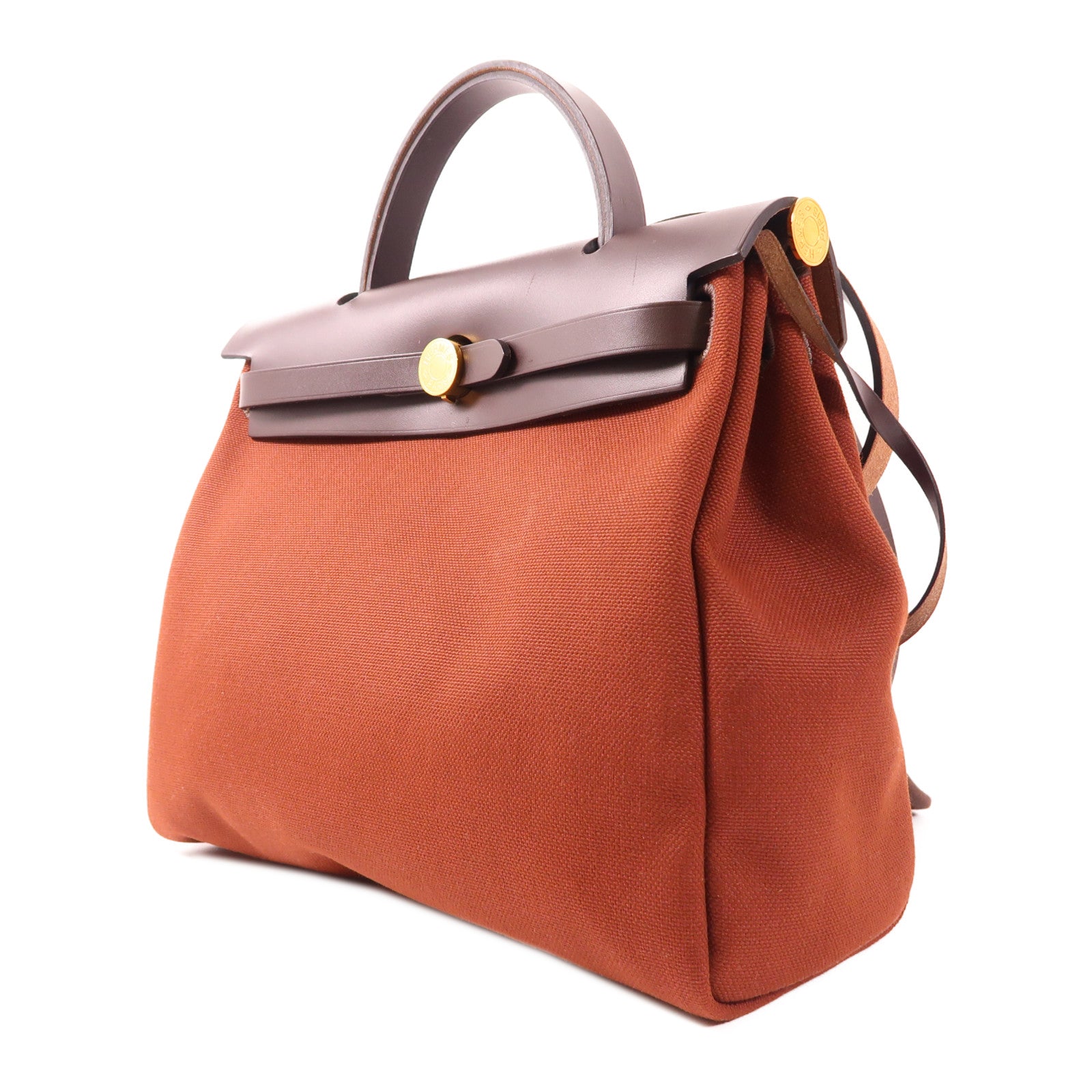 HERMES 帆布Herbag PM金扣手挽肩背兩用袋Rouge H紅色