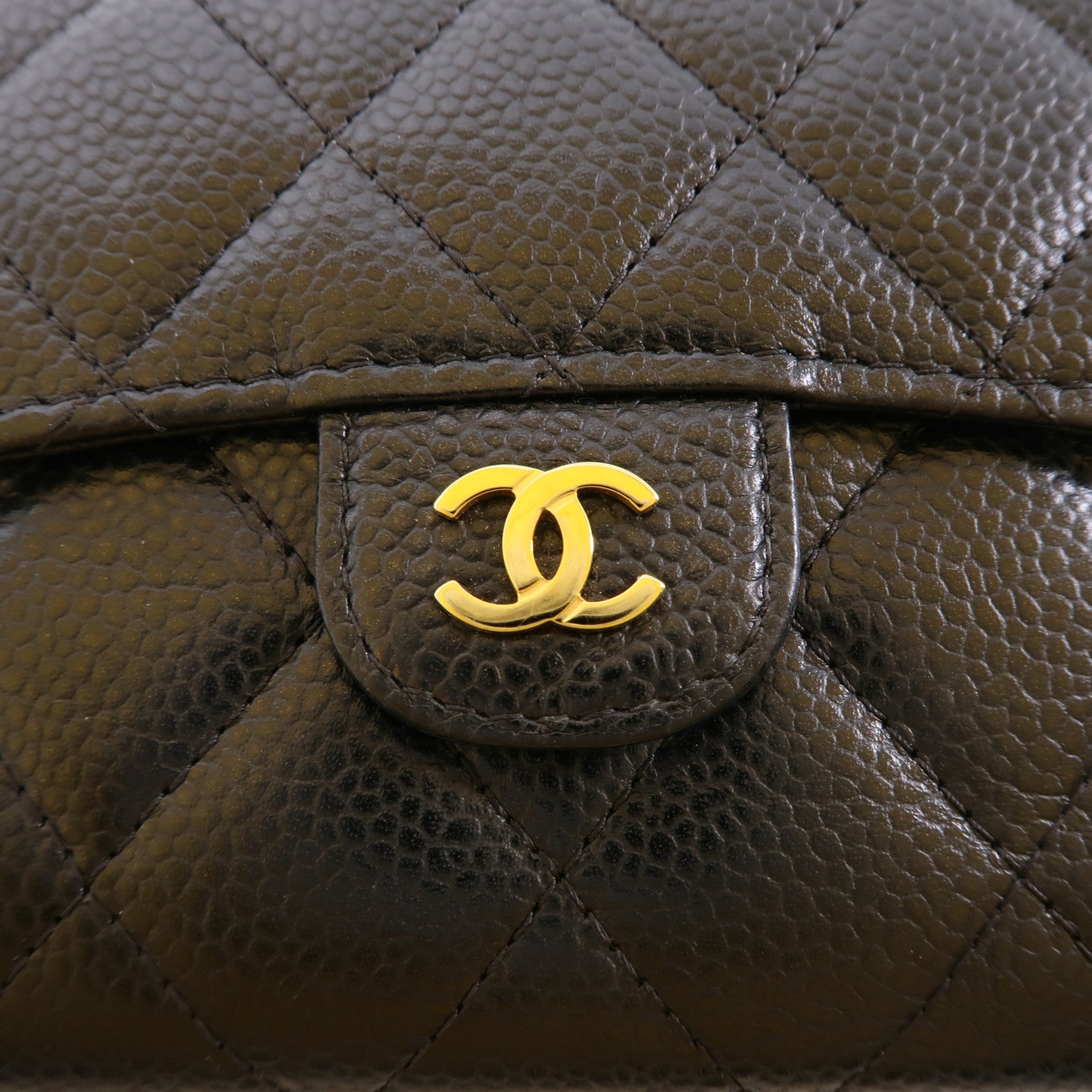 CHANEL 牛皮皮革Wallet金扣錢包黑色