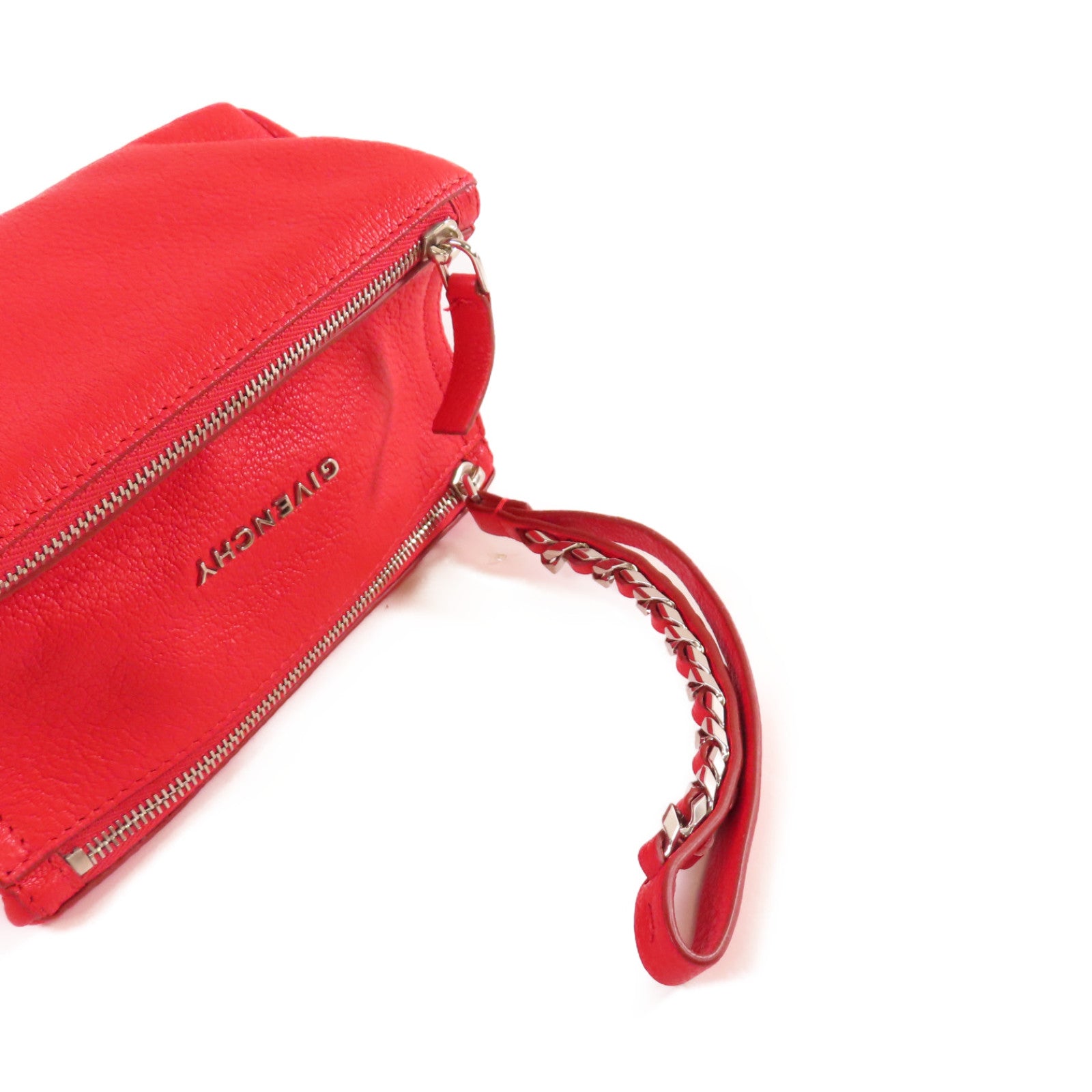 GIVENCHY 皮革Pandora Pouch with Handle銀扣手挽袋紅色