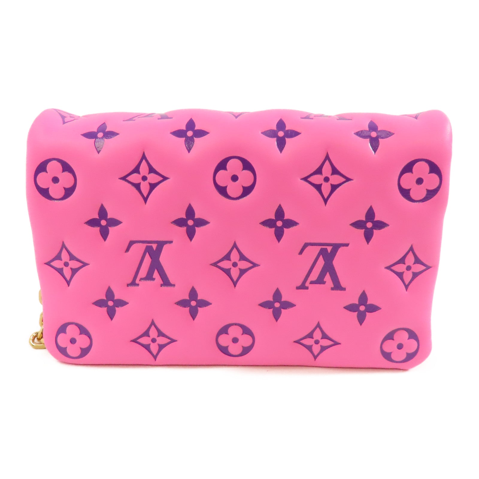 LOUIS VUITTON 羊皮皮革Pochette Coussin金扣鏈帶肩背袋粉紅色