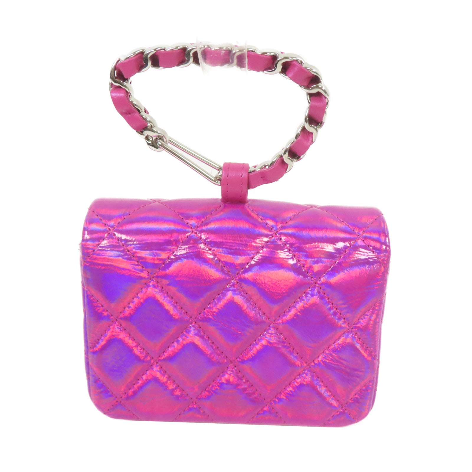 CHANEL 漆皮皮革Chain Handbag銀扣手挽袋虹彩粉紅色