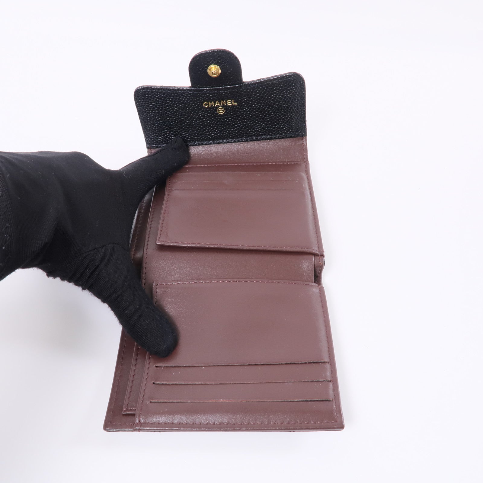 CHANEL 牛皮皮革Wallet金扣錢包黑色