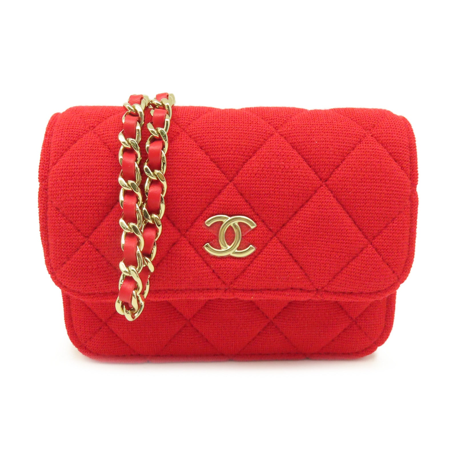 CHANEL 【激減優惠】菱格帆布Chain Shoulder Bag金扣鏈帶肩背袋紅色/粉紅色
