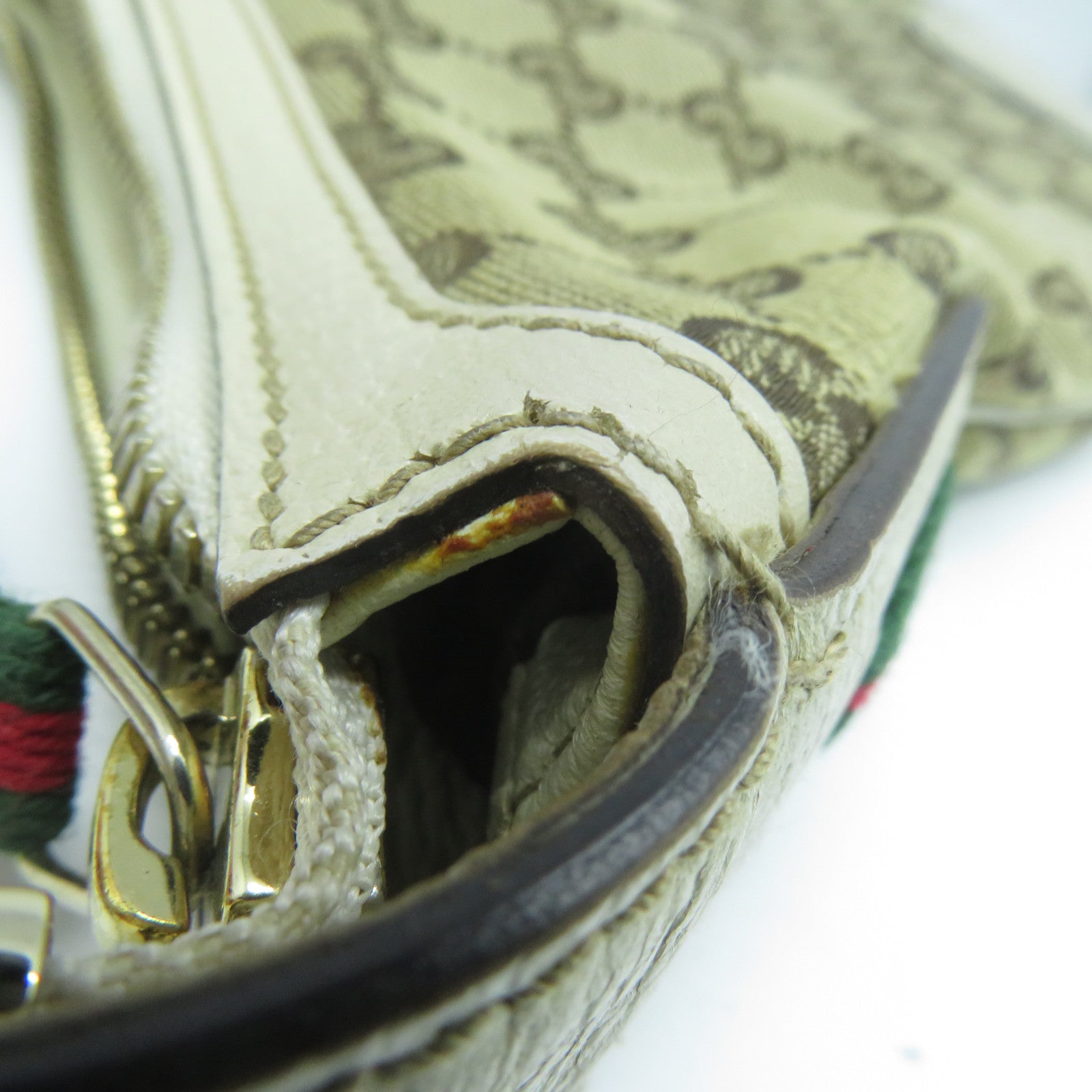 GUCCI 帆布/牛皮皮革Shoulder Bag金扣肩背袋啡色/白色