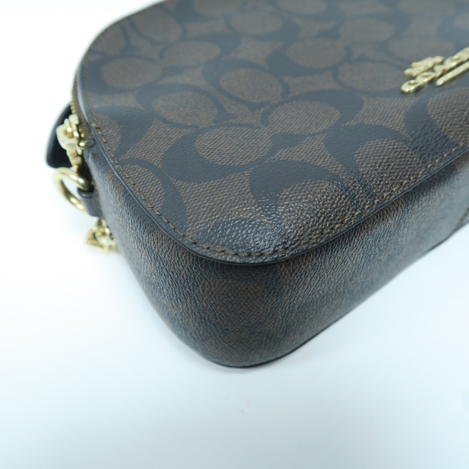 COACH 【激減優惠】塗層帆布2 Way Shoulder Bag金扣手挽肩背兩用袋啡色/黑色
