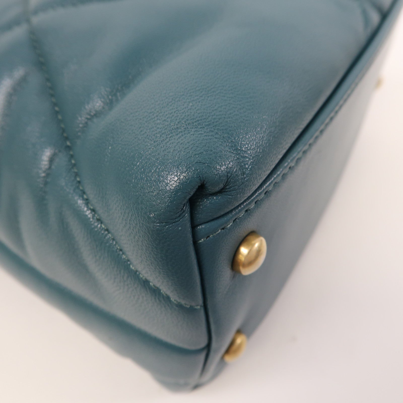 CHANEL 【激減優惠】菱格羊皮皮革Shoulder Bag金扣鏈帶肩背袋藍綠色