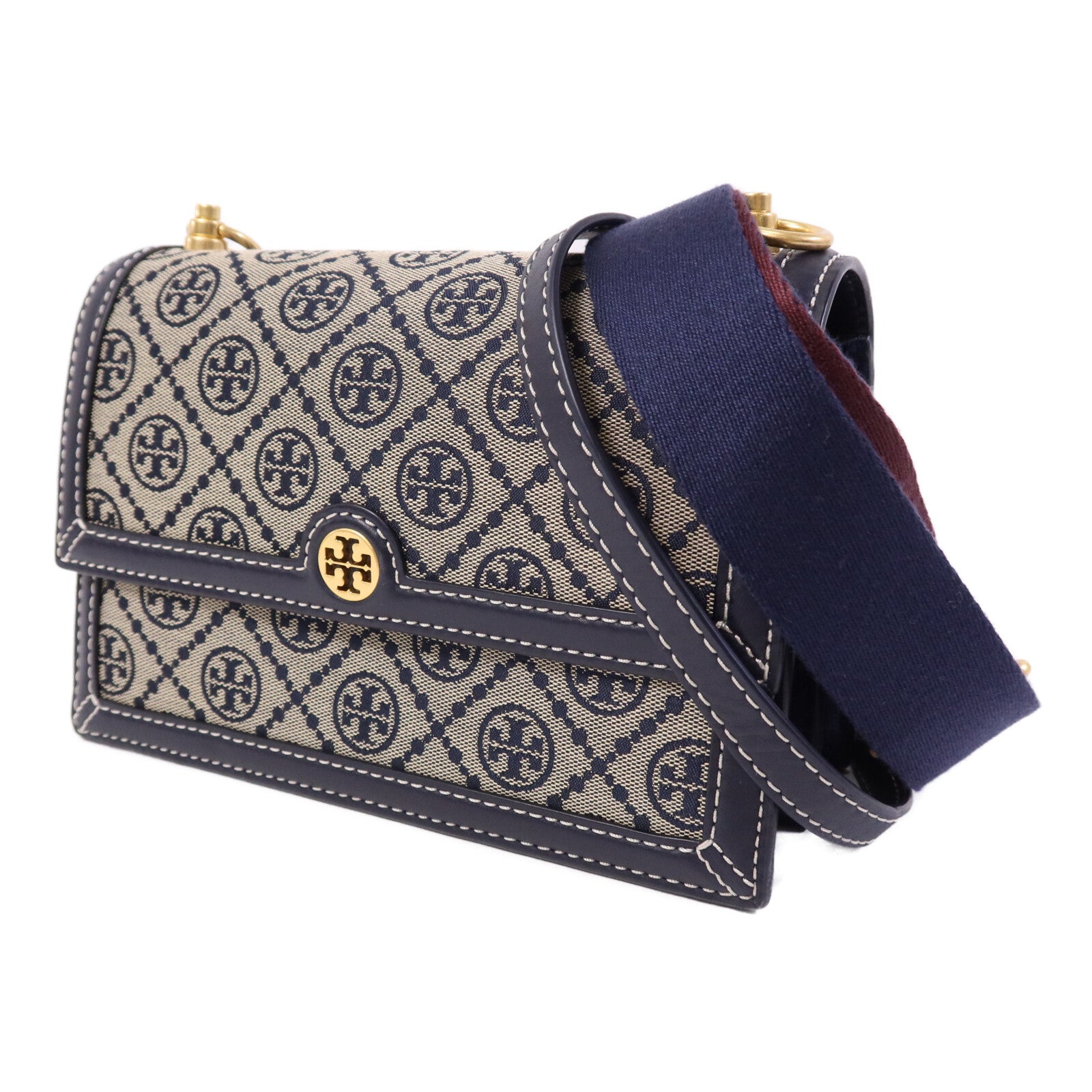 Tory Burch 帆布T Monogram Chain Shoulder金扣肩背袋