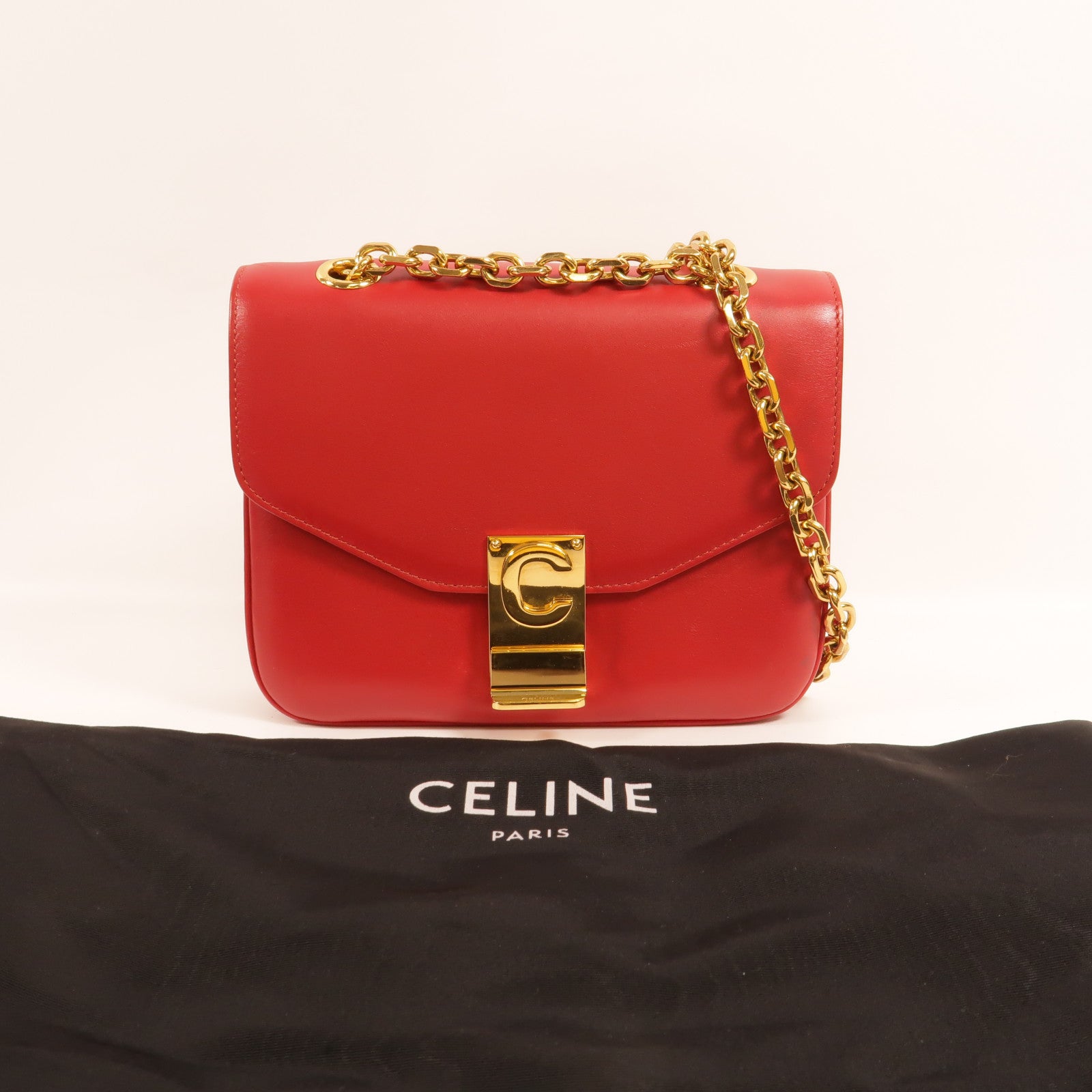 CELINE 牛皮皮革Small C鏈帶肩背袋