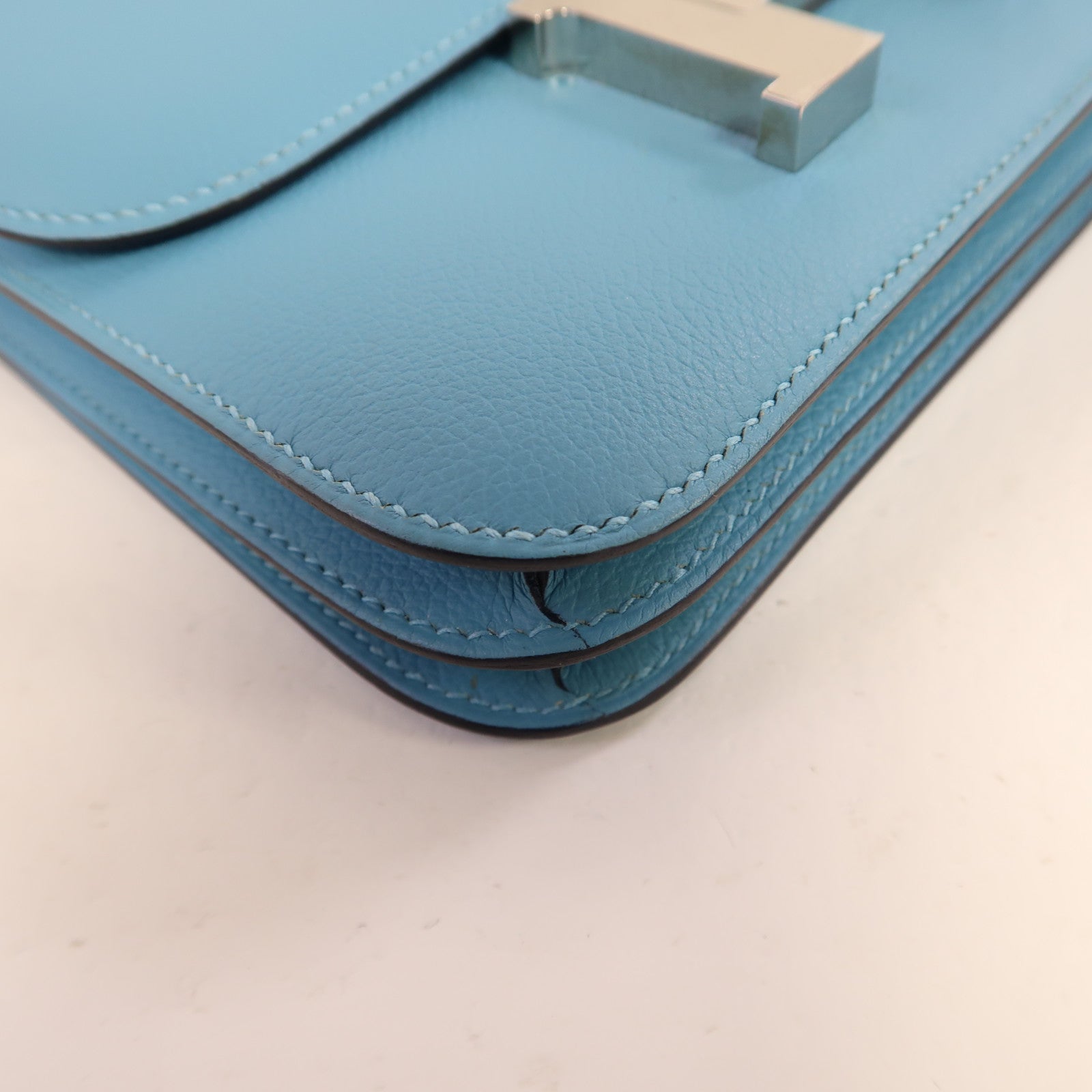 HERMES 【激減優惠】Evercolor皮革Constance Mini銀扣肩背袋藍色
