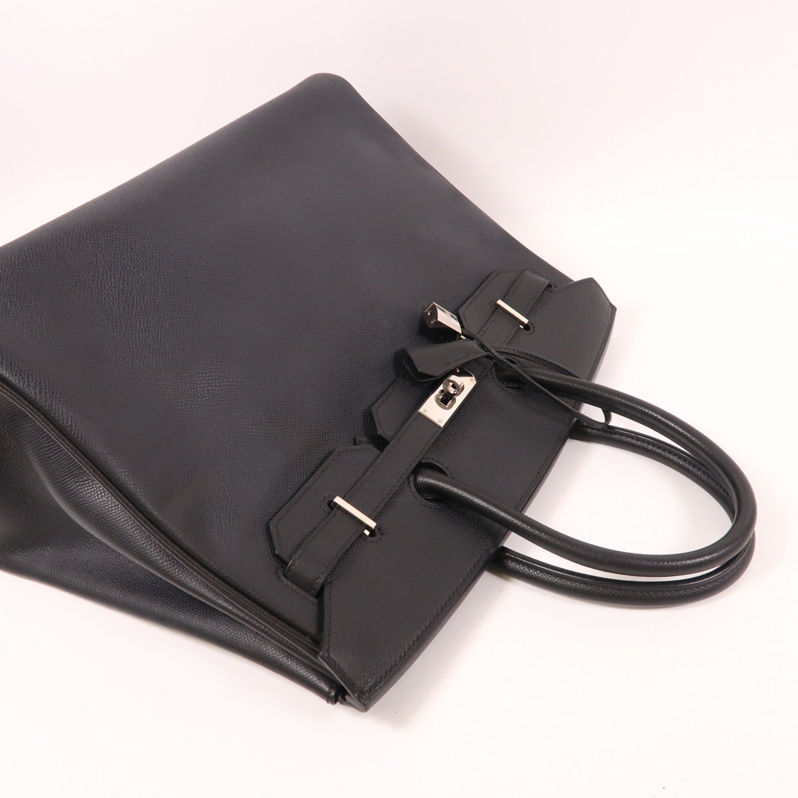 HERMES Epsom皮革Birkin 35銀扣手挽袋黑色