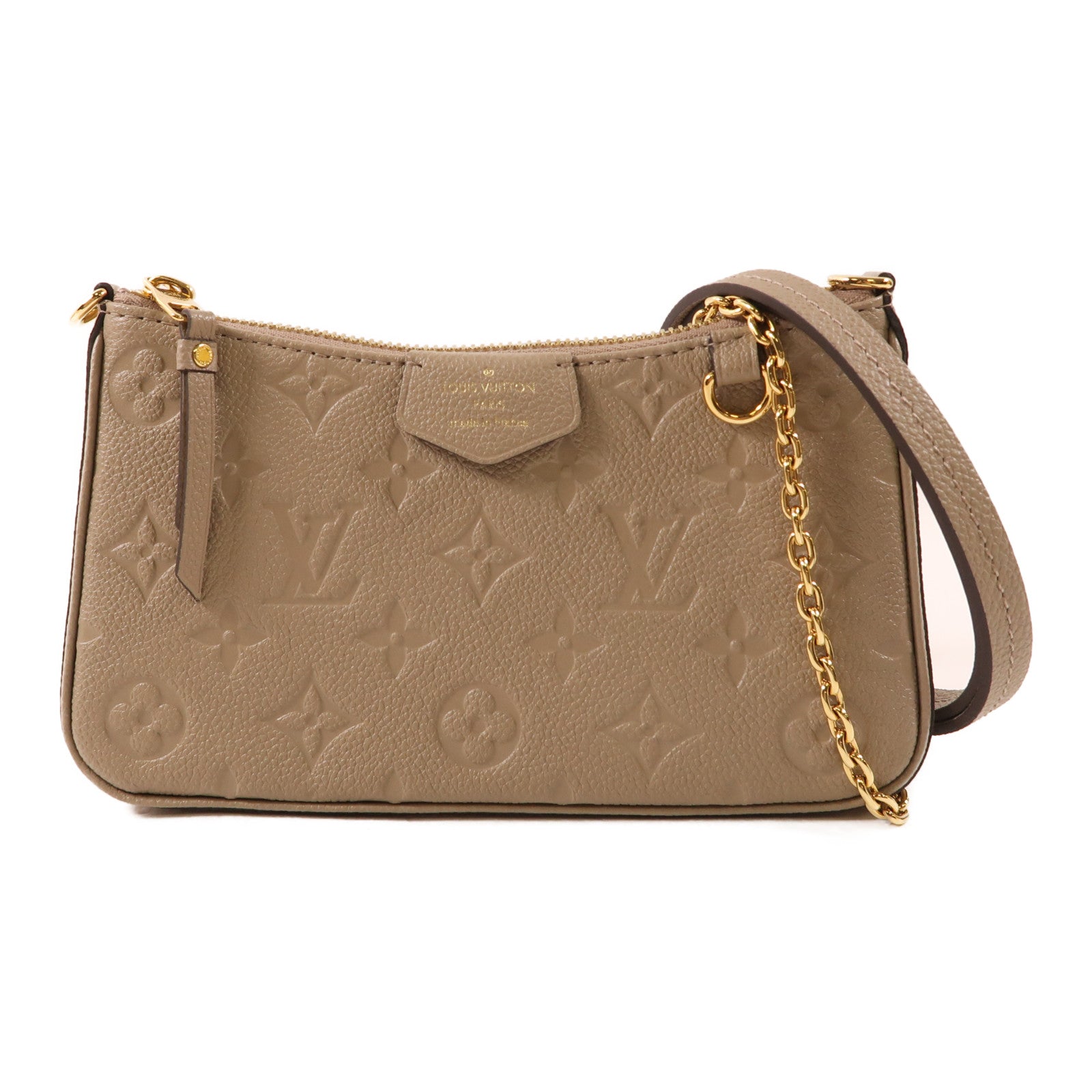 LOUIS VUITTON Monogram Empreinte Easy Pouch On Strap金扣手挽肩背兩用袋米色