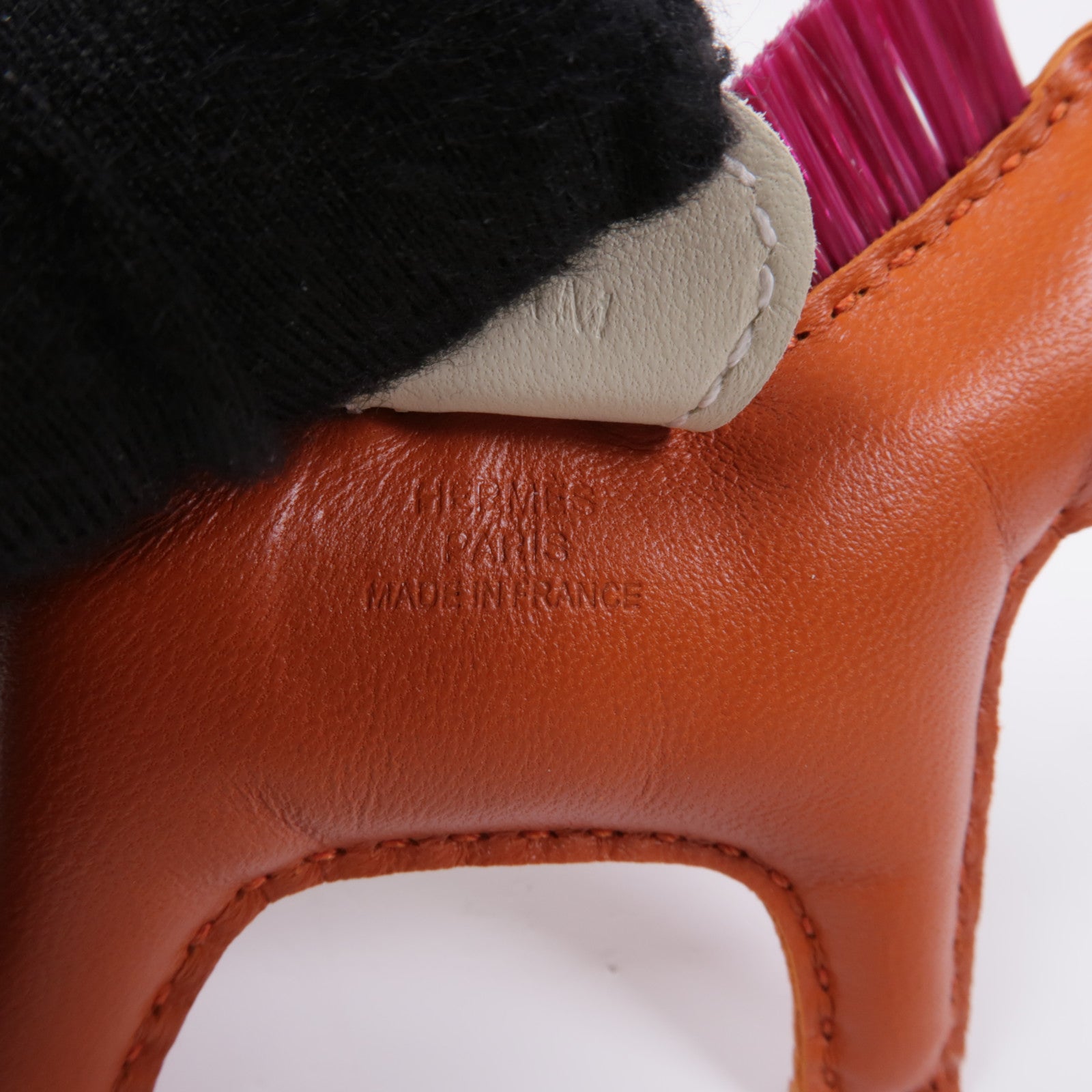 HERMES Milo皮革/馬鬃毛Rodeo PM GriGri掛飾Cornaline