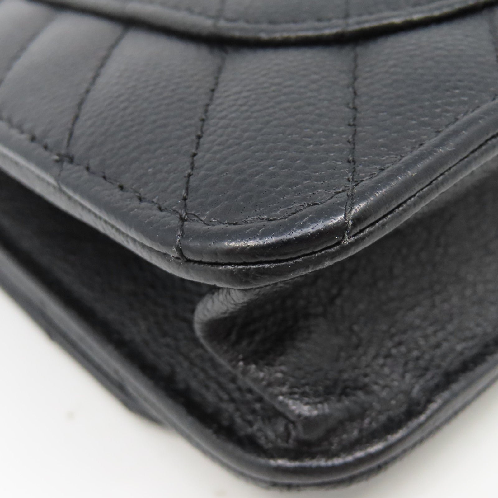 CHANEL 斜紋Caviar皮革WOC Wallet On Chain銀扣鏈帶肩背袋黑色