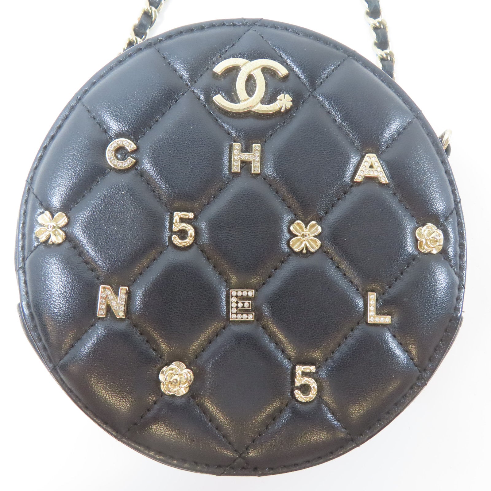 CHANEL 菱格羊皮皮革Chain Shoulder Bag金扣鏈帶肩背袋黑色