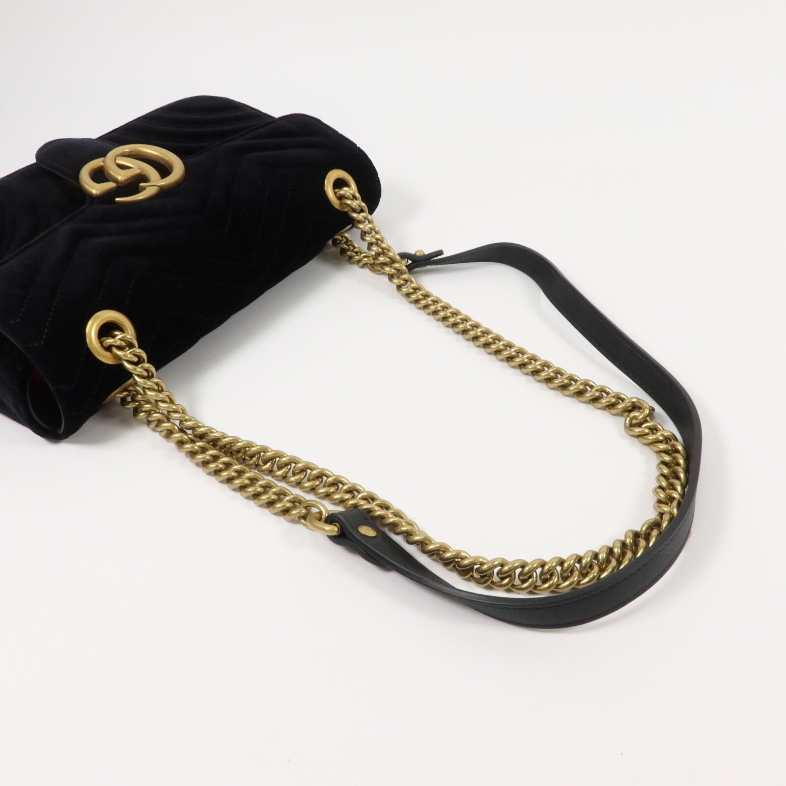 GUCCI 天鵝絨GG Marmont Shoulder Bag鏈帶肩背袋