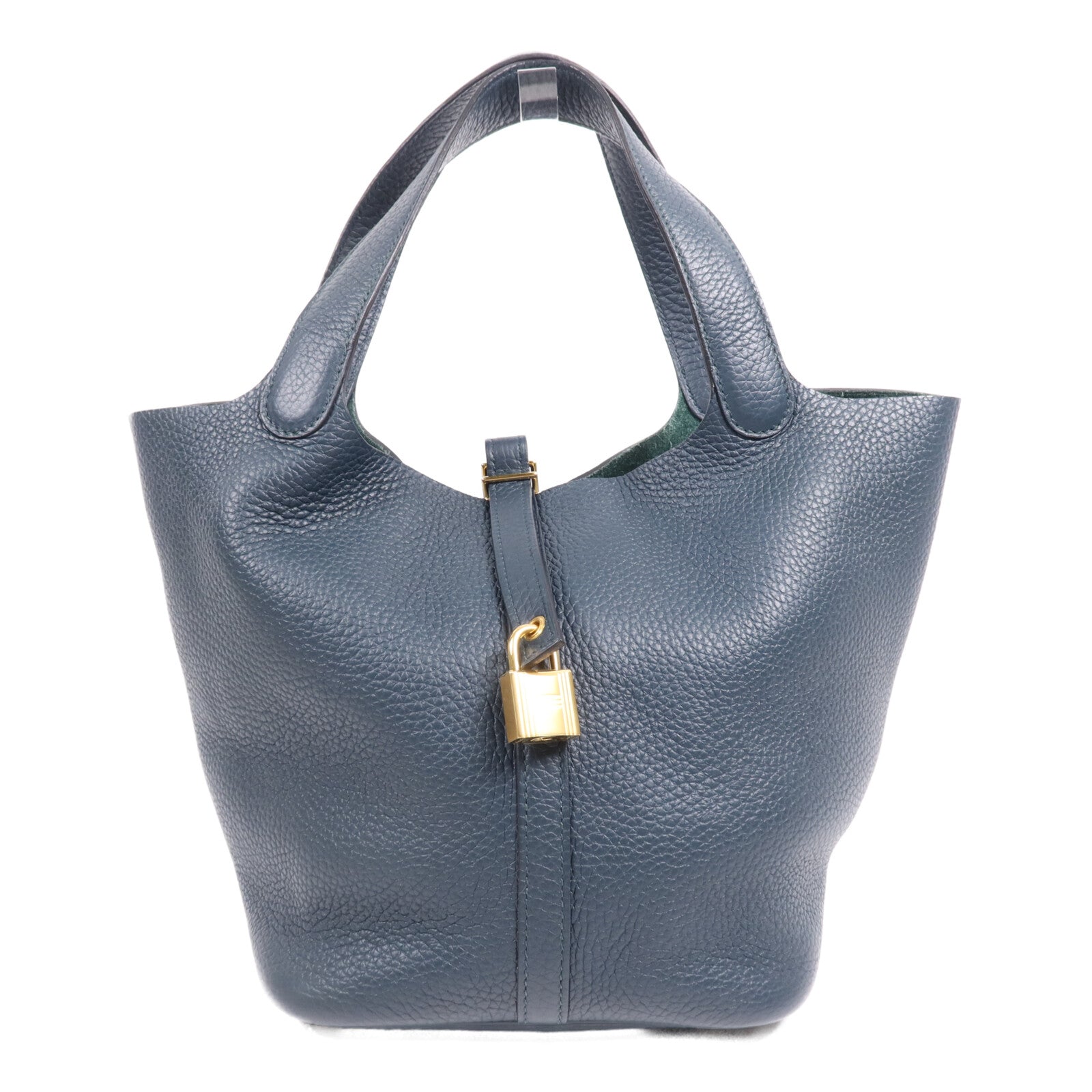 HERMES Clemence皮革Picotin MM金扣手挽袋 Vert Cypres