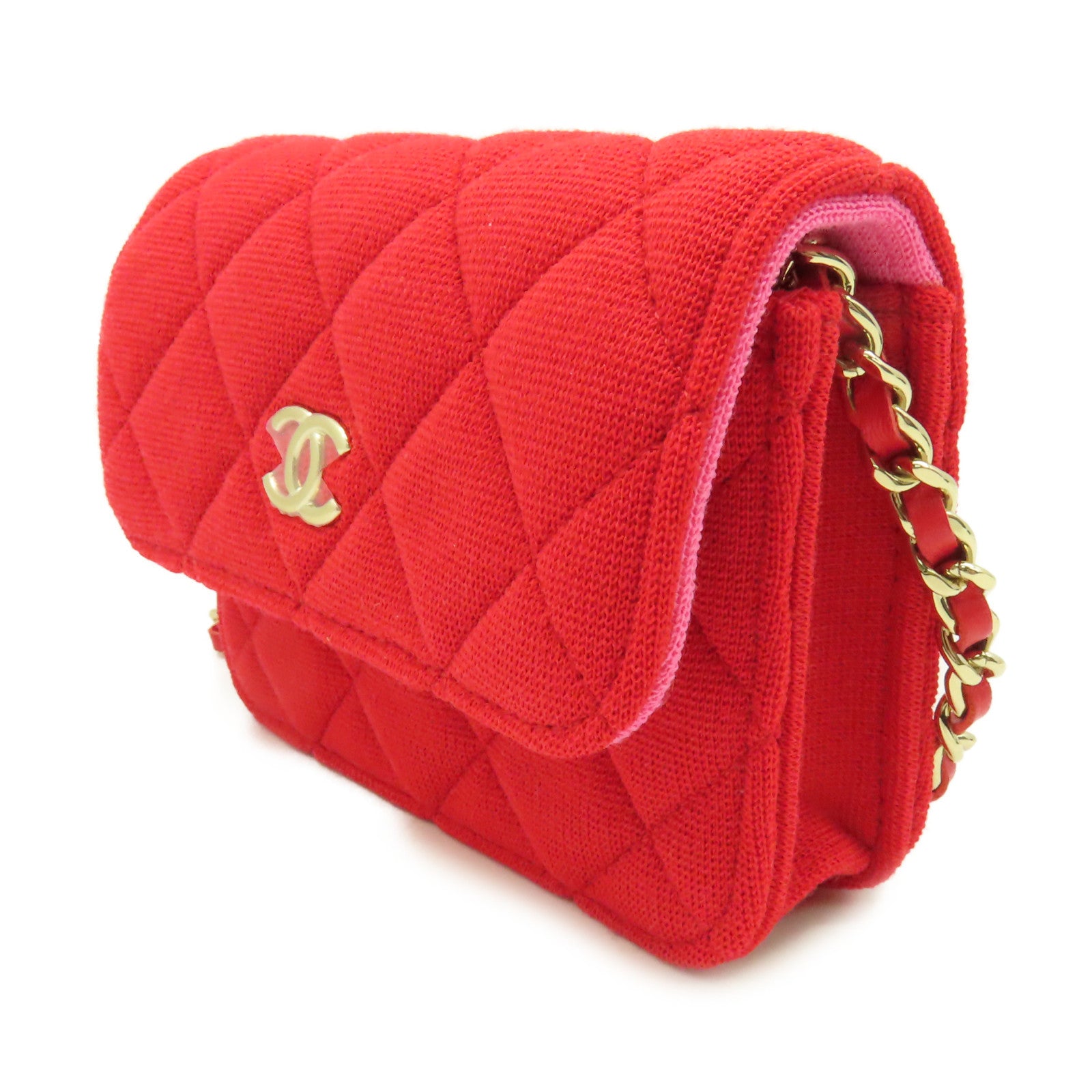 CHANEL 【激減優惠】菱格帆布Chain Shoulder Bag金扣鏈帶肩背袋紅色/粉紅色