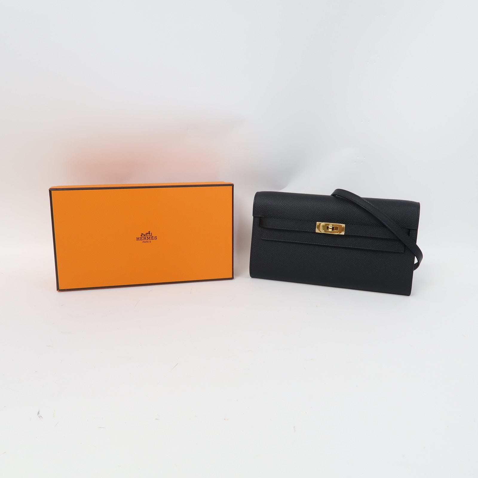 HERMES Epsom皮革Kelly To Go金扣肩背袋黑色