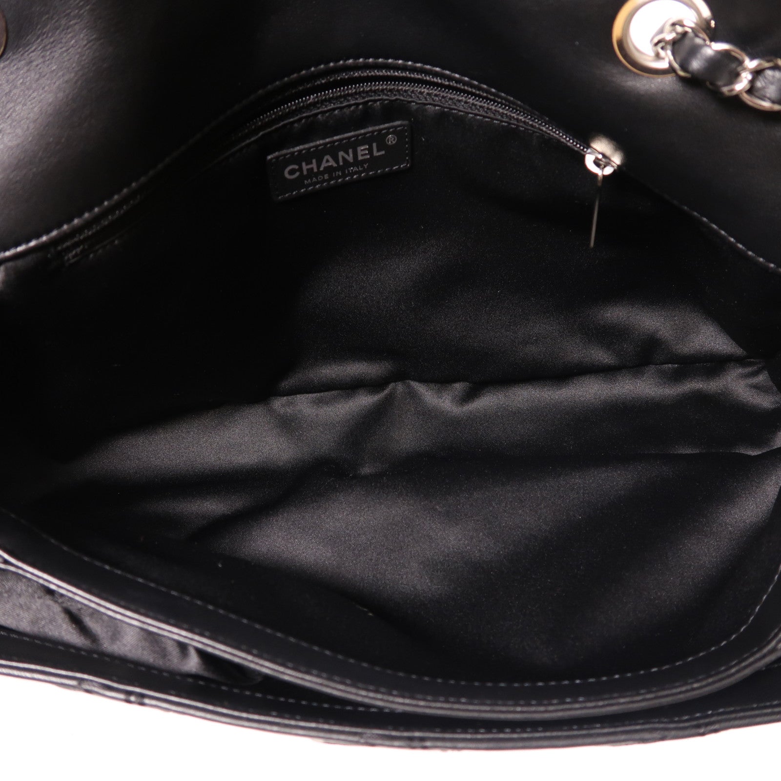 CHANEL 皮革Chain Shoulder銀扣鏈帶肩背袋黑色