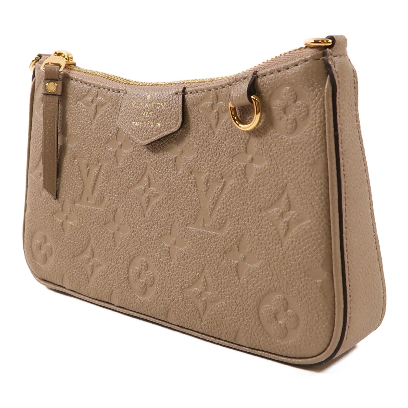 LOUIS VUITTON Monogram Empreinte Easy Pouch On Strap金扣手挽肩背兩用袋米色