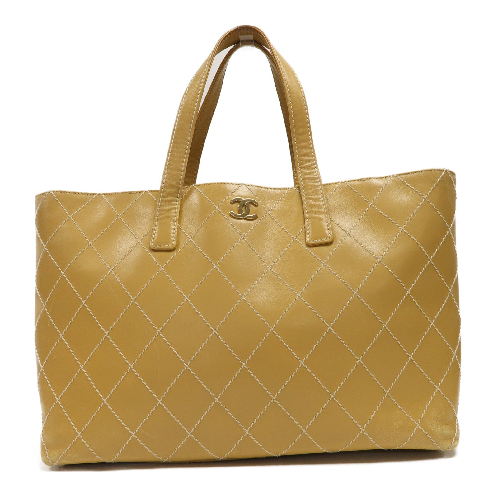 CHANEL 【激減優惠】菱格牛皮皮革Handbag金扣手挽袋啡色