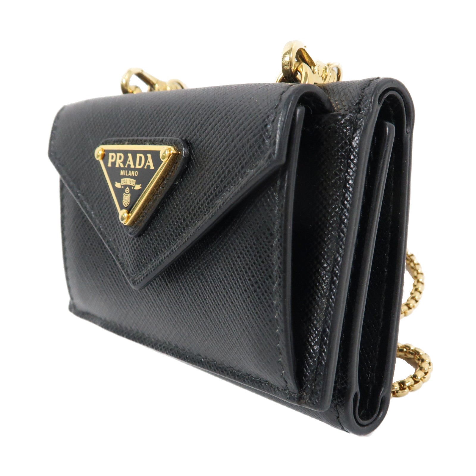 PRADA Saffiano皮革Saffiano Triangolo金扣鏈帶肩背袋黑色