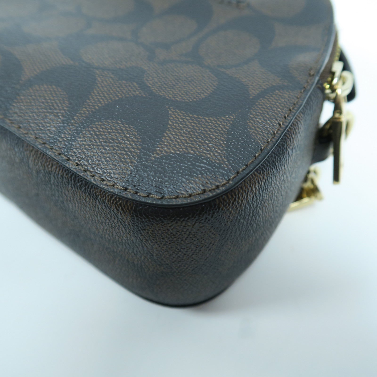 COACH 【激減優惠】塗層帆布2 Way Shoulder Bag金扣手挽肩背兩用袋啡色/黑色